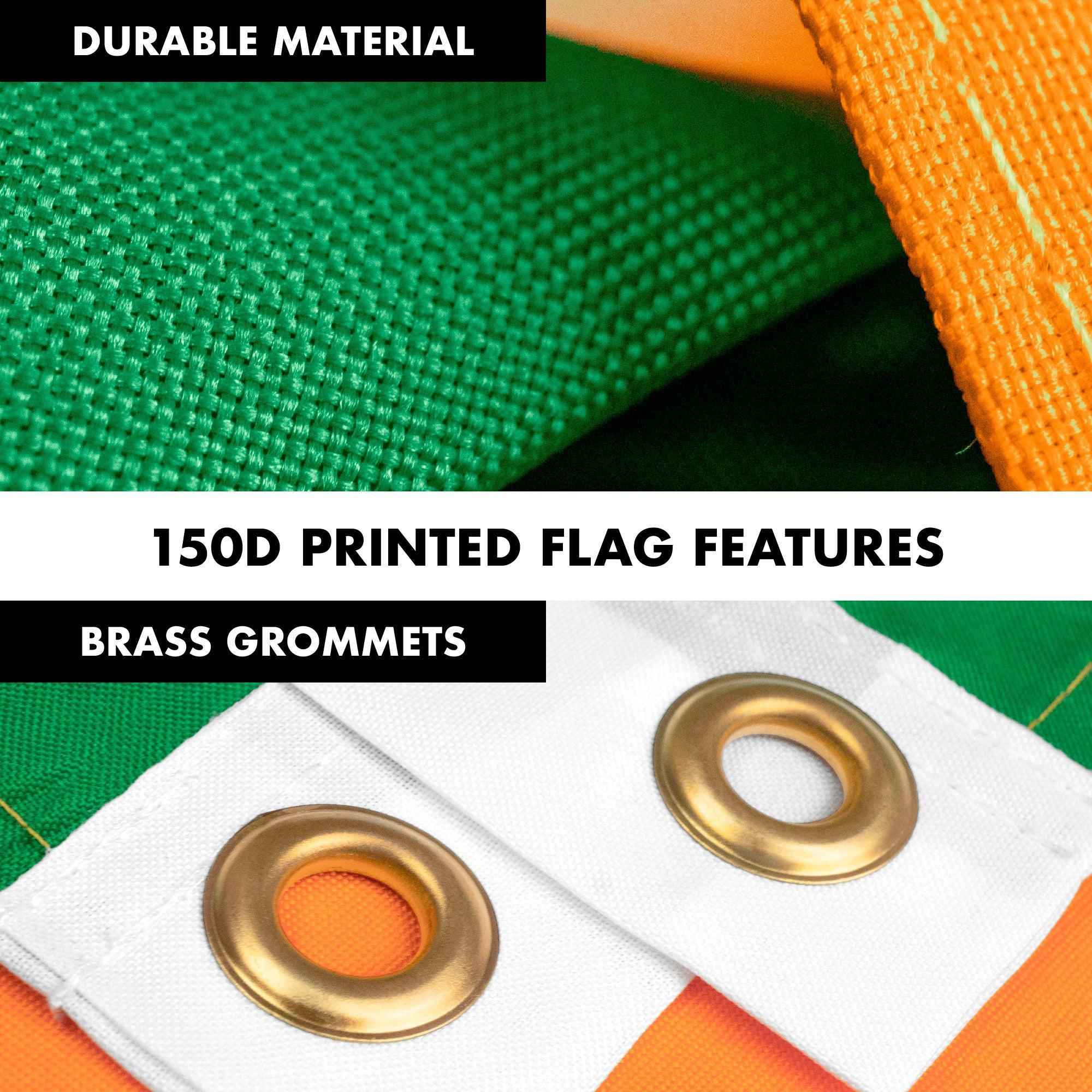 G128 Combo Pack: 6 Feet Tangle Free Spinning Flagpole (White) Ireland Irish Shamrock Flag 3x5 ft Printed 150D Brass Grommets (Flag Included) Aluminum Flag Pole