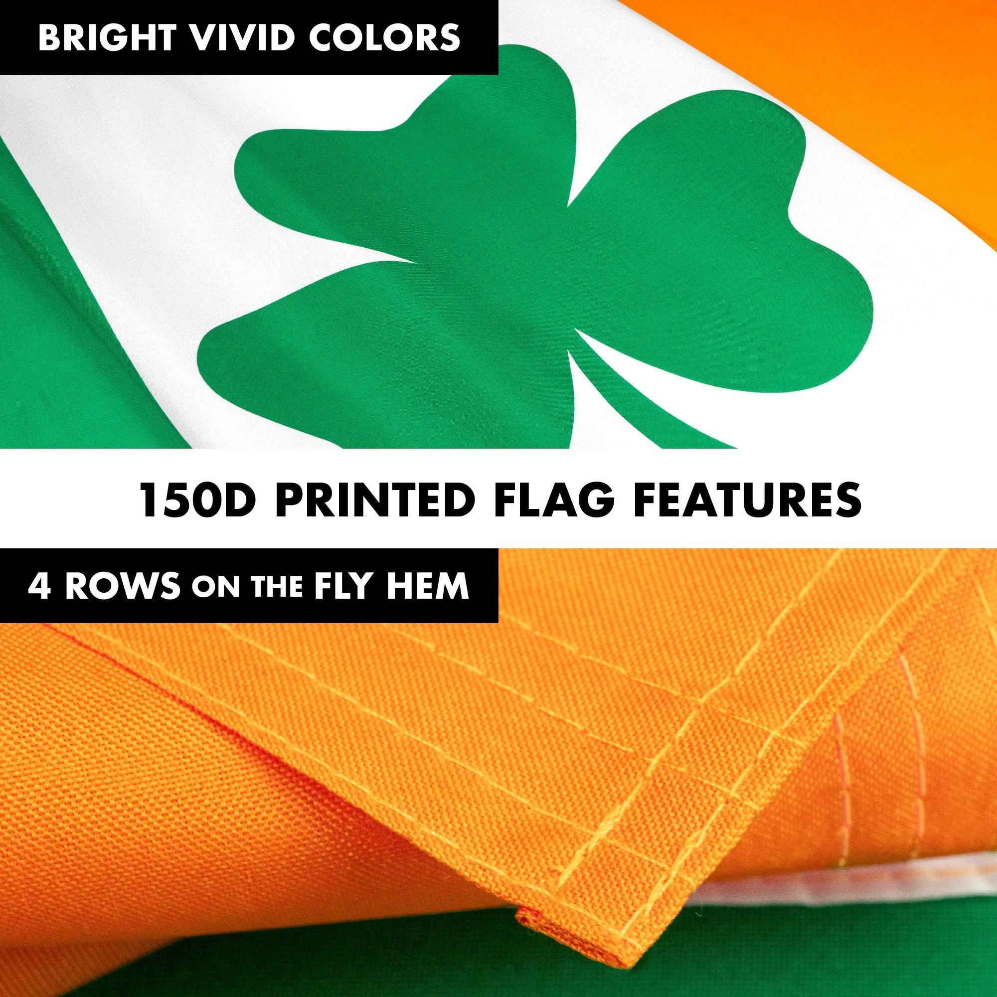 G128 Combo Pack: 6 Feet Tangle Free Spinning Flagpole (White) Ireland Irish Shamrock Flag 3x5 ft Printed 150D Brass Grommets (Flag Included) Aluminum Flag Pole