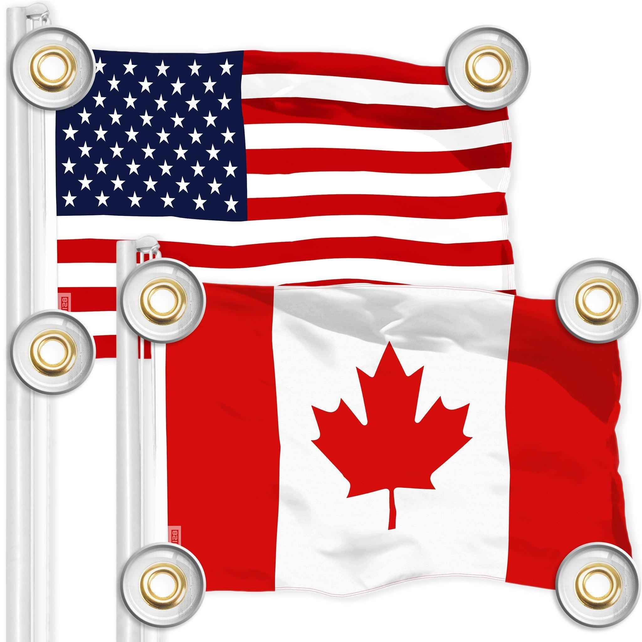 G128 Combo Pack: American USA Flag 3x5 Ft & Canada Canadian Flag 3x5 Ft | Both LiteWeave Pro Series Printed 150D Polyester, 4 Corner Brass Grommets, Perfect For Balcony/Wall