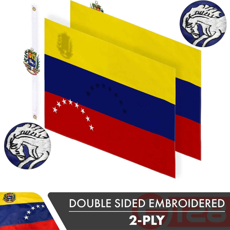 Venezuela Venezuelan Flag 3x5 Ft 2-Pack Double-sided Embroidered Polyester By G128