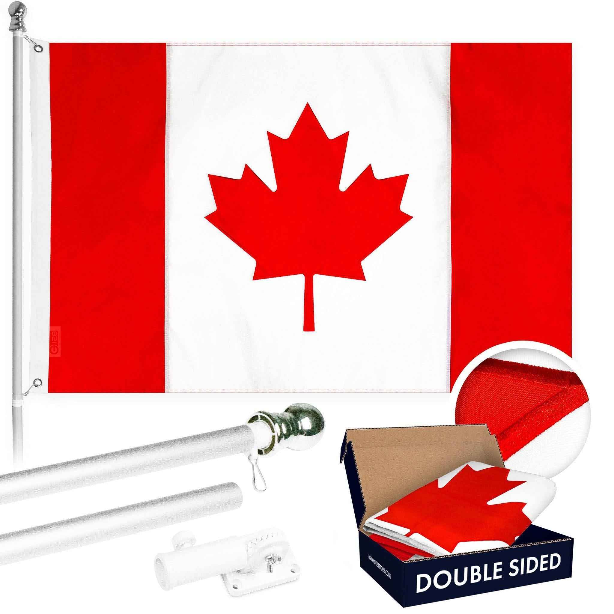 G128 Combo Pack: 5 Ft Tangle Free Aluminum Spinning Flagpole (Silver) & Canada Canadian Flag 2.5x4 Ft, Double ToughWeave Series Double Sided Embroidered 210D Polyester | Pole with Flag Included