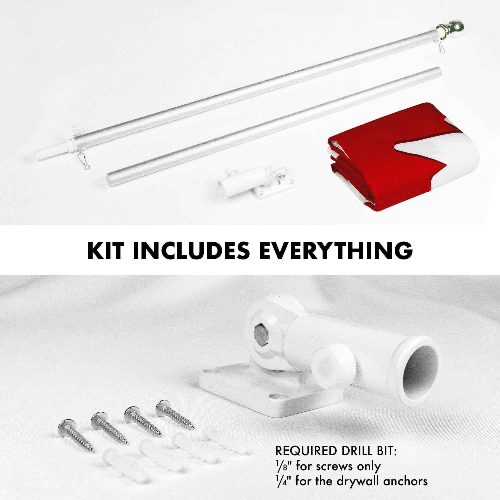 G128 Combo Pack: 5 Ft Tangle Free Aluminum Spinning Flagpole (Silver) & Canada Canadian Flag 2.5x4 Ft, Double ToughWeave Series Double Sided Embroidered 210D Polyester | Pole with Flag Included