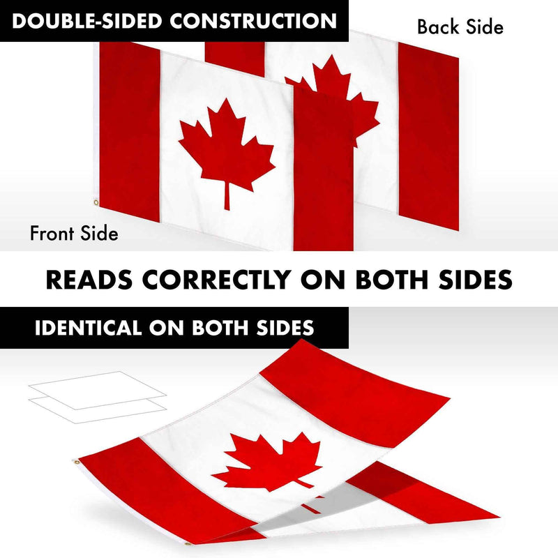 G128 Combo Pack: 5 Ft Tangle Free Aluminum Spinning Flagpole (Silver) & Canada Canadian Flag 2.5x4 Ft, Double ToughWeave Series Double Sided Embroidered 210D Polyester | Pole with Flag Included