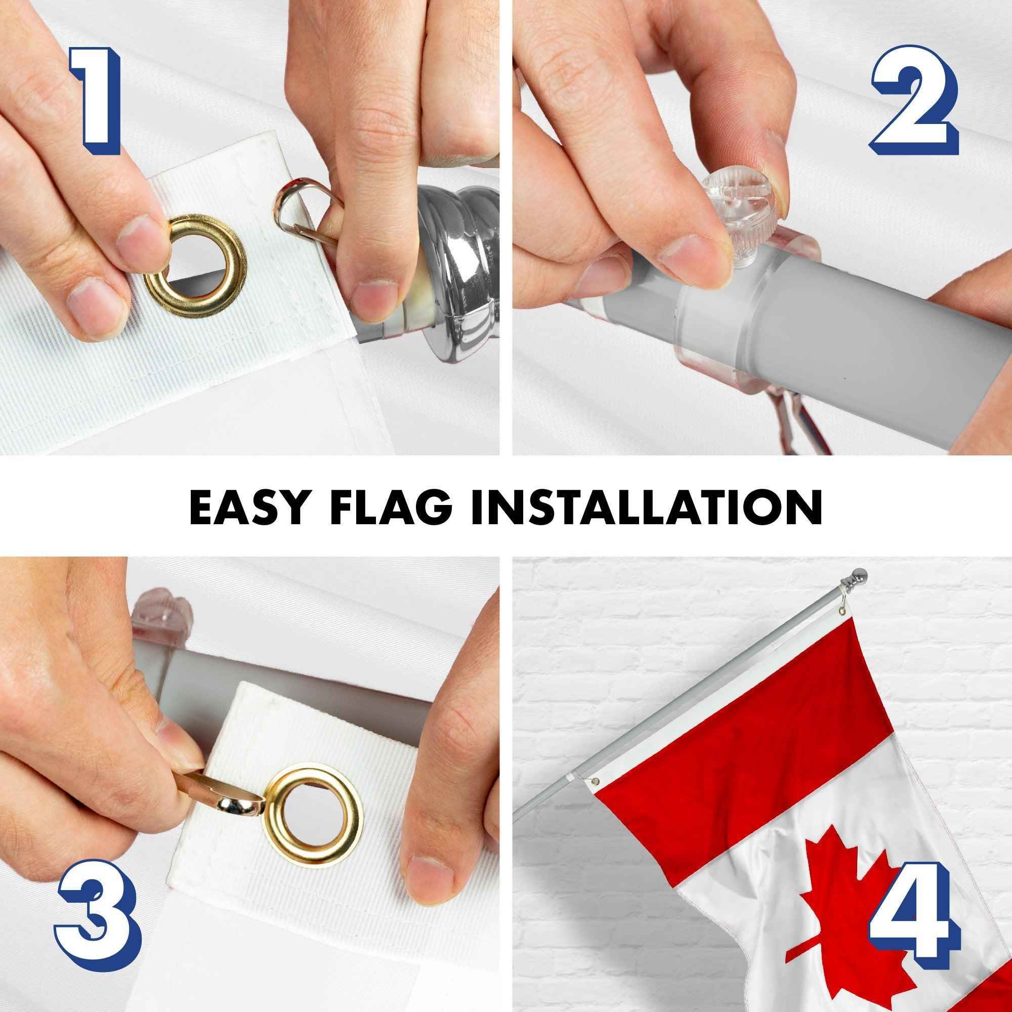 G128 Combo Pack: 5 Ft Tangle Free Aluminum Spinning Flagpole (Silver) & Canada Canadian Flag 2.5x4 Ft, Double ToughWeave Series Double Sided Embroidered 210D Polyester | Pole with Flag Included