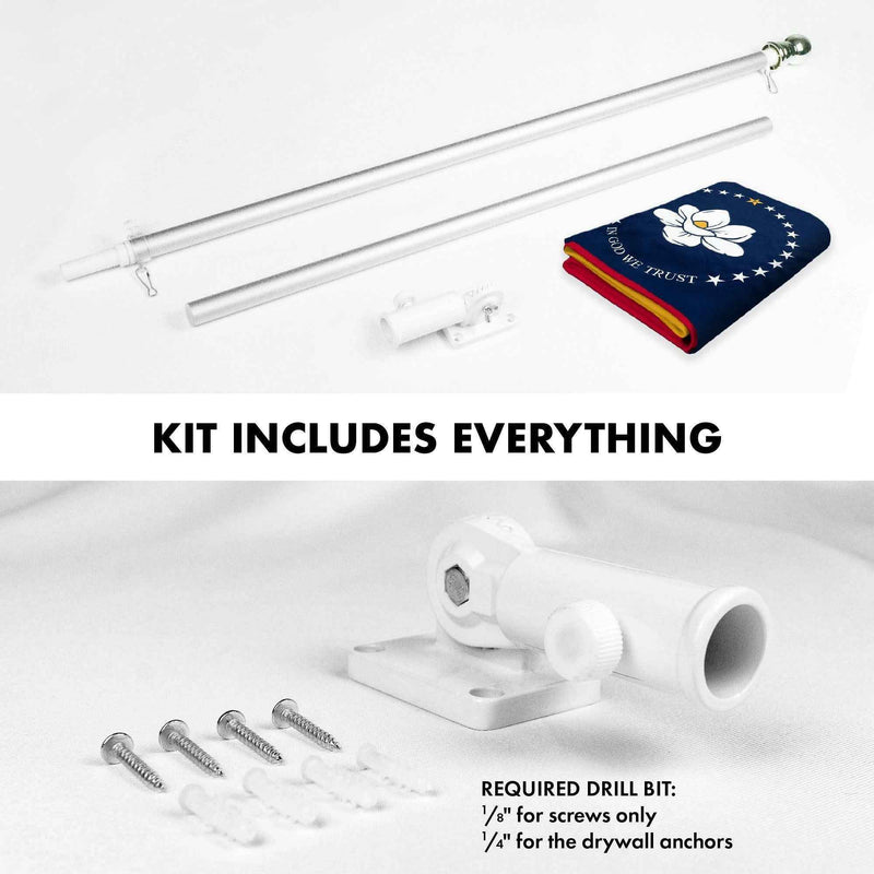G128 Combo Pack: 6 Ft Tangle Free Aluminum Spinning Flagpole (Silver) & Mississippi 2020 MS State Flag 3x5 Ft, ToughWeave Series Embroidered 300D Polyester | Pole with Flag Included