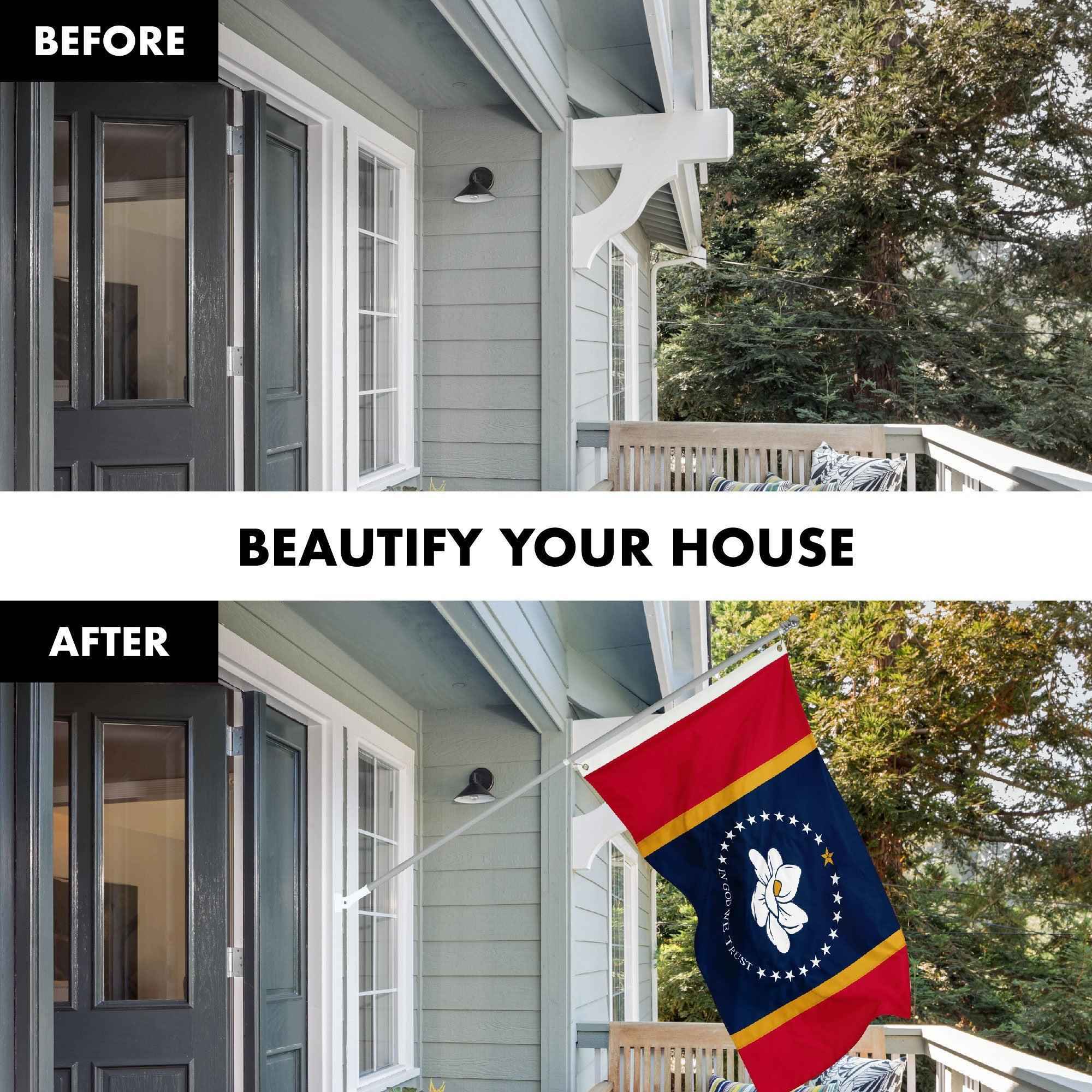 G128 Combo Pack: 6 Ft Tangle Free Aluminum Spinning Flagpole (Silver) & Mississippi 2020 MS State Flag 3x5 Ft, ToughWeave Series Embroidered 300D Polyester | Pole with Flag Included