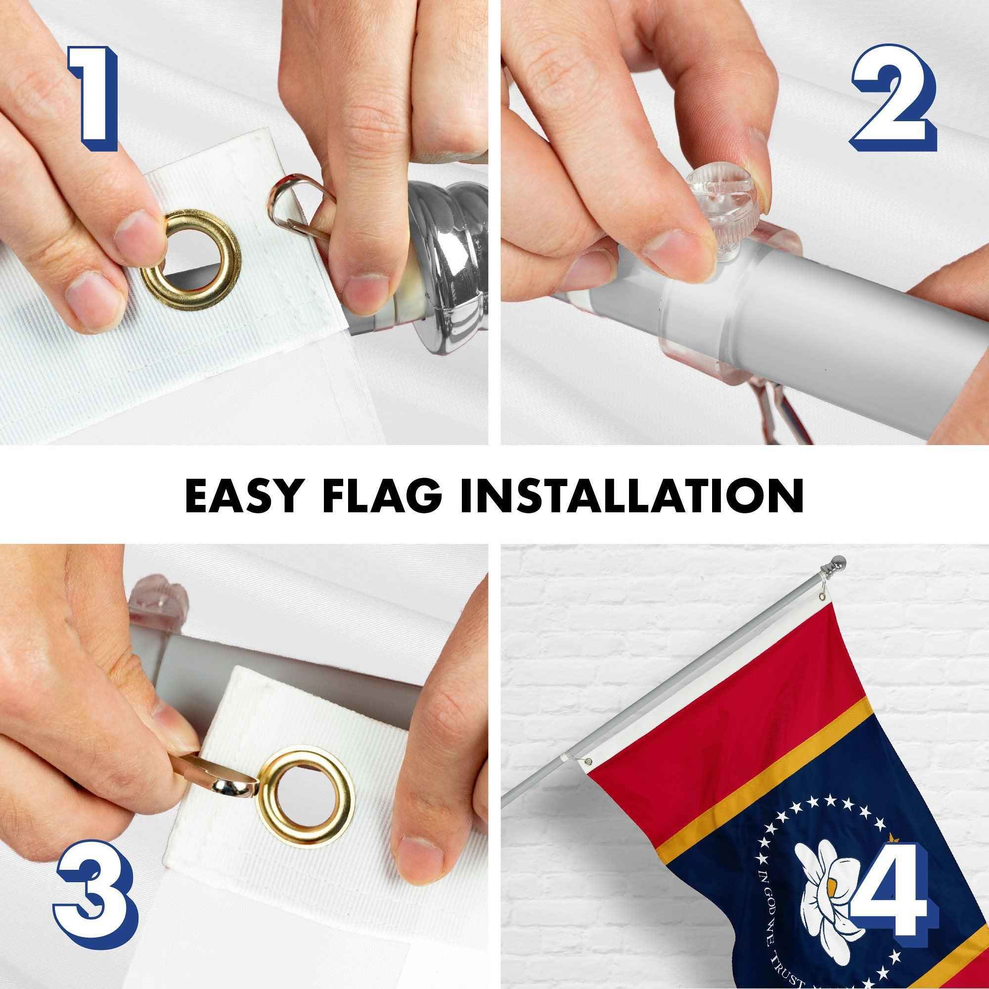 G128 Combo Pack: 6 Ft Tangle Free Aluminum Spinning Flagpole (Silver) & Mississippi 2020 MS State Flag 3x5 Ft, ToughWeave Series Embroidered 300D Polyester | Pole with Flag Included