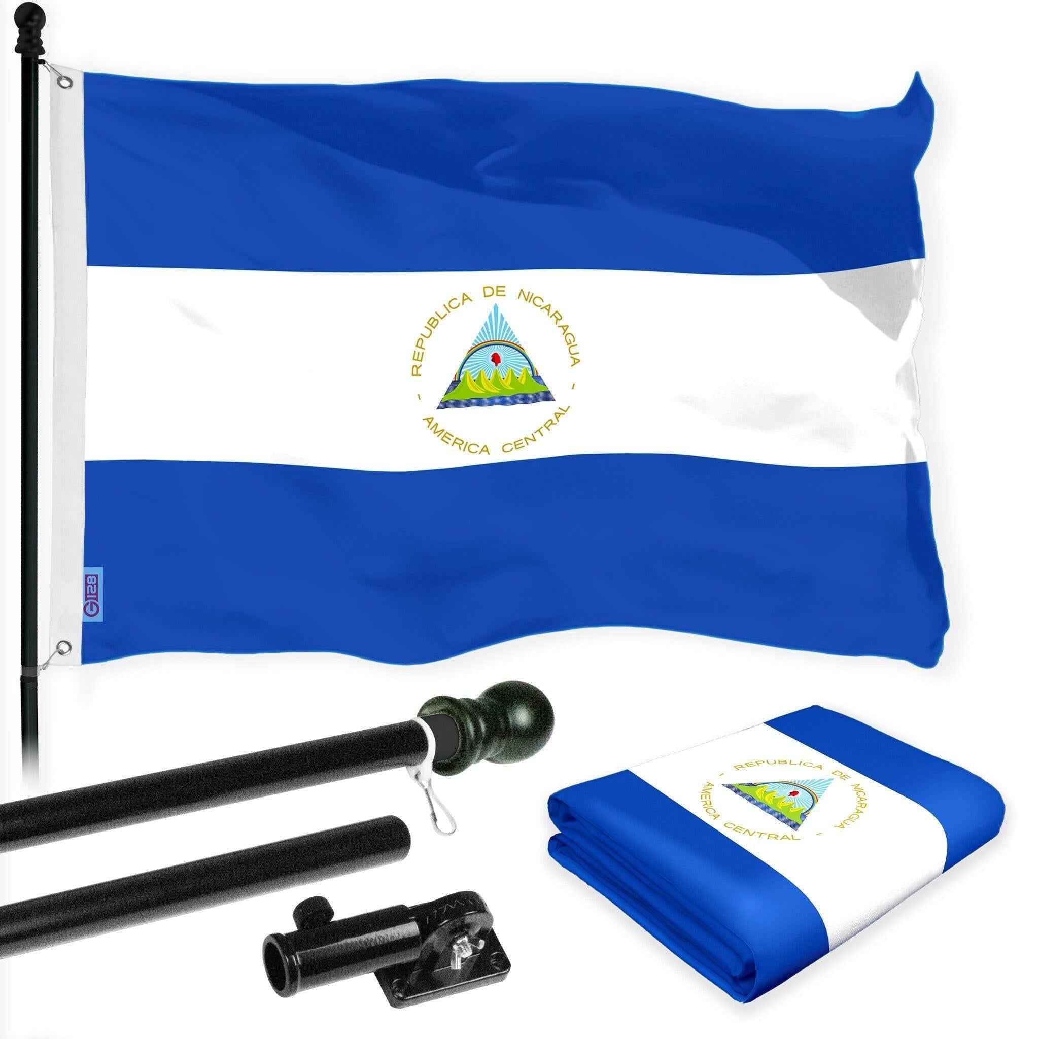 G128 Combo Pack: 6 Ft Tangle Free Aluminum Spinning Flagpole (Black) & Nicaragua Nicaraguan Flag 3x5 Ft, LiteWeave Pro Series Printed 150D Polyester | Pole with Flag Included