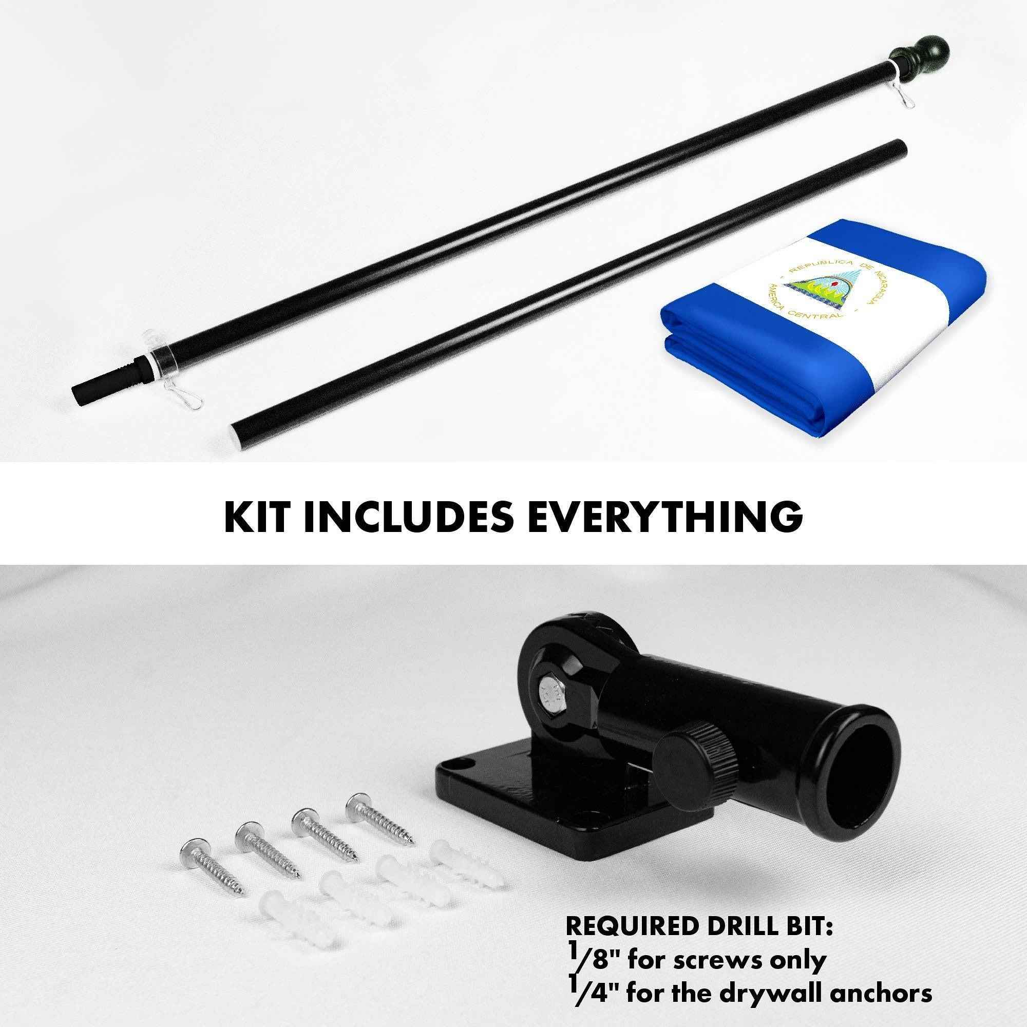 G128 Combo Pack: 6 Ft Tangle Free Aluminum Spinning Flagpole (Black) & Nicaragua Nicaraguan Flag 3x5 Ft, LiteWeave Pro Series Printed 150D Polyester | Pole with Flag Included