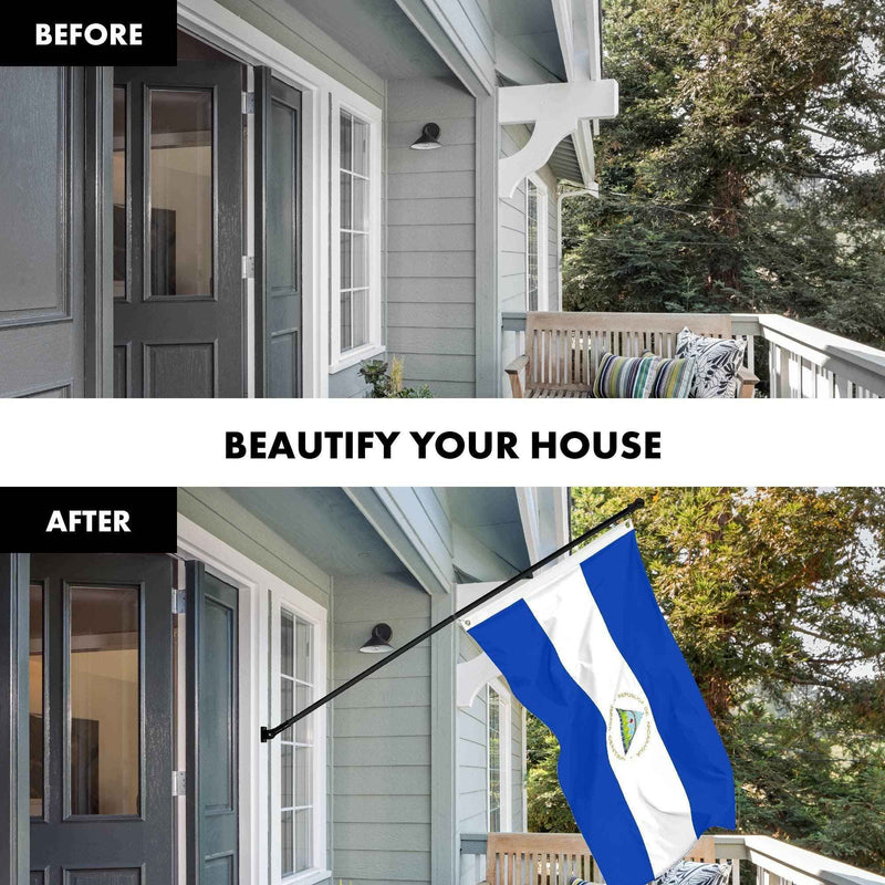 G128 Combo Pack: 6 Ft Tangle Free Aluminum Spinning Flagpole (Black) & Nicaragua Nicaraguan Flag 3x5 Ft, LiteWeave Pro Series Printed 150D Polyester | Pole with Flag Included