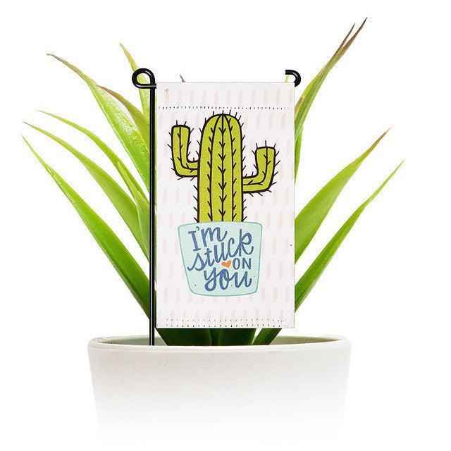 G128 Garden Flag & Stand I'm Stuck on You Cactus | 4x8 Inch | Printed Blockout Polyester
