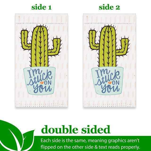 G128 Garden Flag & Stand I'm Stuck on You Cactus | 4x8 Inch | Printed Blockout Polyester