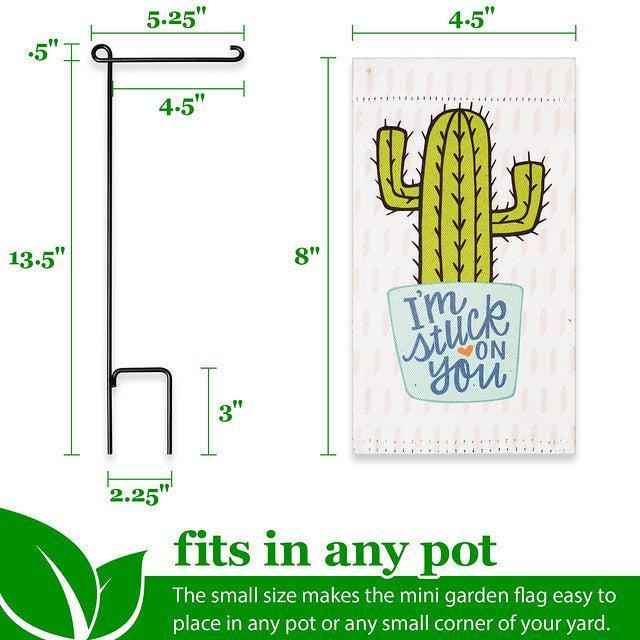 G128 Garden Flag & Stand I'm Stuck on You Cactus | 4x8 Inch | Printed Blockout Polyester