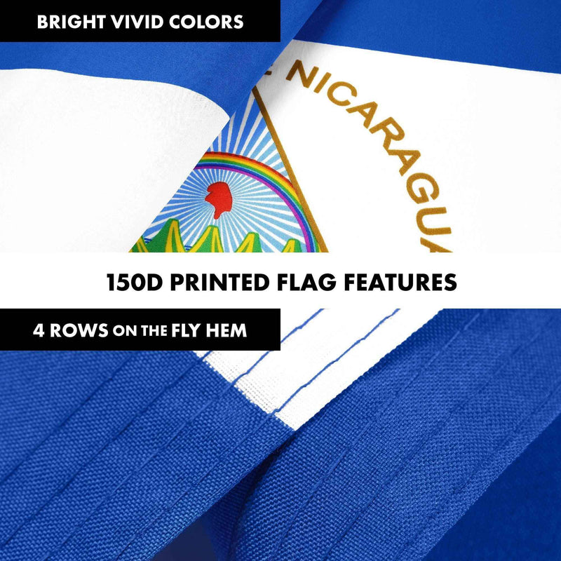 G128 Combo Pack: 6 Ft Tangle Free Aluminum Spinning Flagpole (Black) & Nicaragua Nicaraguan Flag 3x5 Ft, LiteWeave Pro Series Printed 150D Polyester | Pole with Flag Included