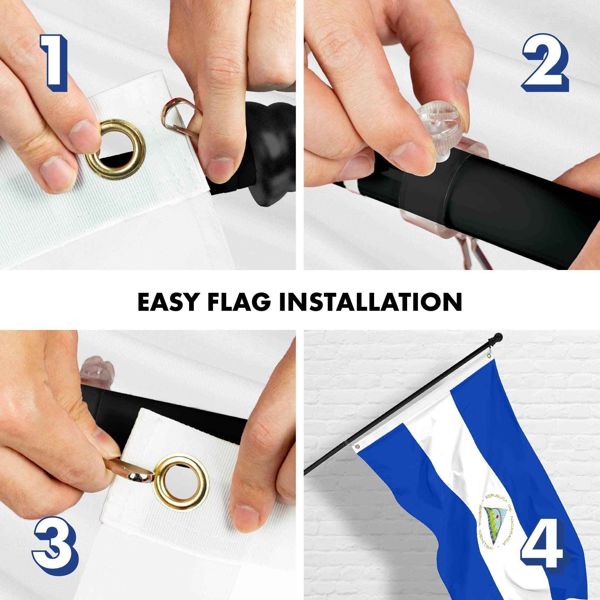 G128 Combo Pack: 6 Ft Tangle Free Aluminum Spinning Flagpole (Black) & Nicaragua Nicaraguan Flag 3x5 Ft, LiteWeave Pro Series Printed 150D Polyester | Pole with Flag Included