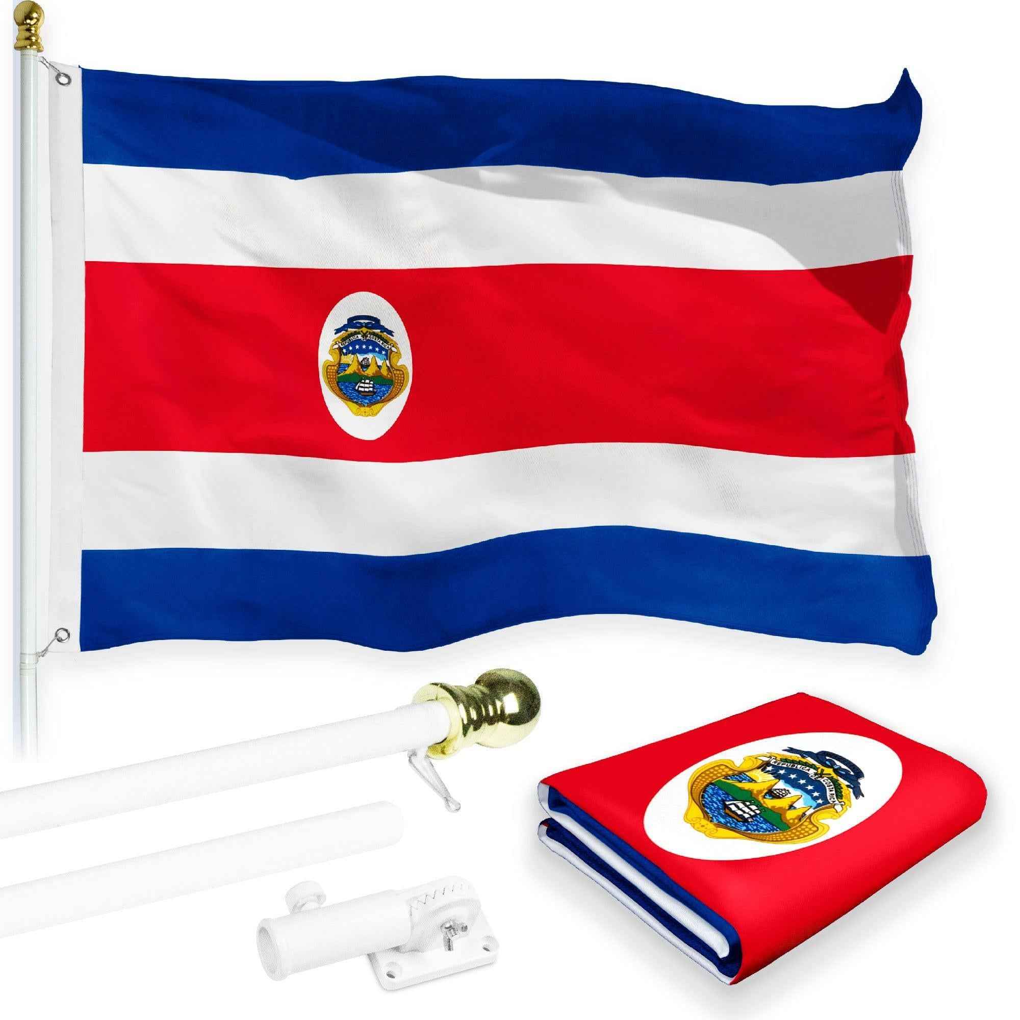 G128 Combo Pack: 6 Feet Tangle Free Spinning Flagpole (White) Costa Rica Costa Rican Flag 3x5 ft Printed 150D Brass Grommets (Flag Included) Aluminum Flag Pole