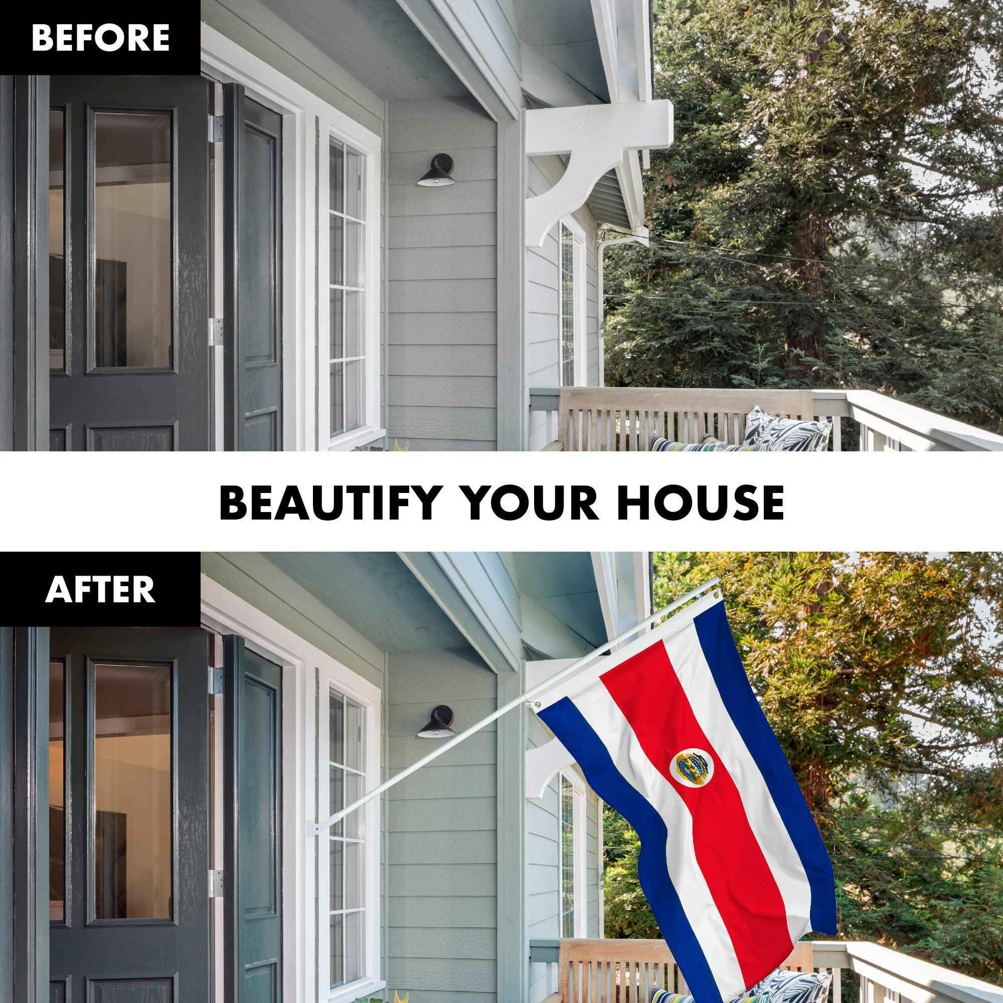 G128 Combo Pack: 6 Feet Tangle Free Spinning Flagpole (White) Costa Rica Costa Rican Flag 3x5 ft Printed 150D Brass Grommets (Flag Included) Aluminum Flag Pole