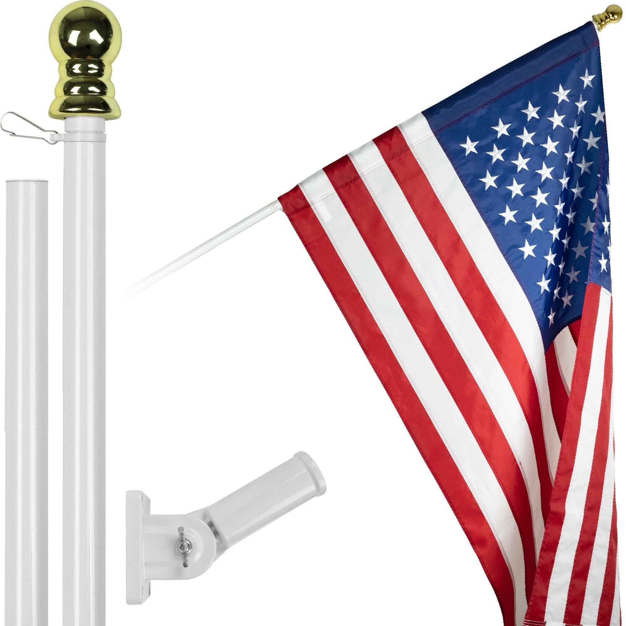 COMBO 6FT TANGLE FREE SPINNING FLAG POLE AND FLAG KIT: 6ft flag pole, 3x5ft American Embroidered Pole Sleeve flag, Pole Bracket Hardware