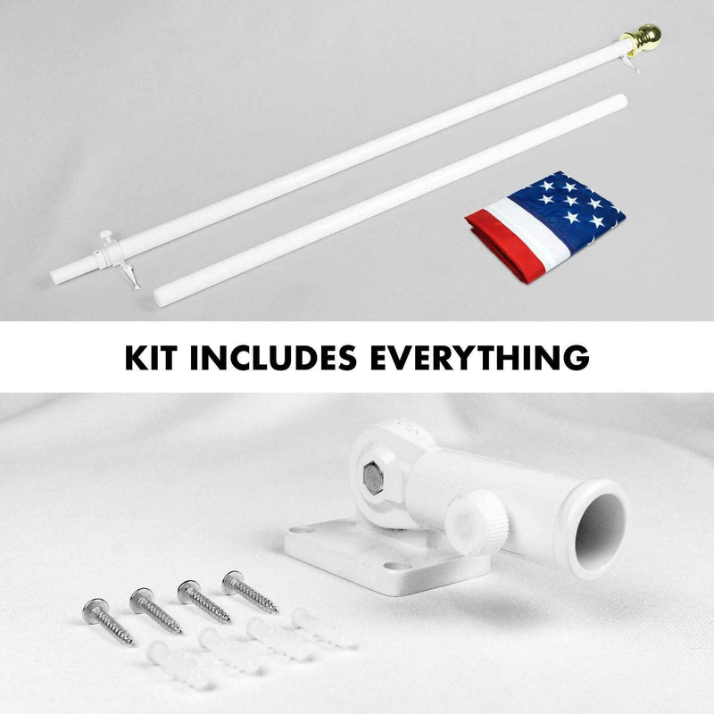 COMBO 6FT TANGLE FREE SPINNING FLAG POLE AND FLAG KIT: 6ft flag pole, 3x5ft American Embroidered Pole Sleeve flag, Pole Bracket Hardware