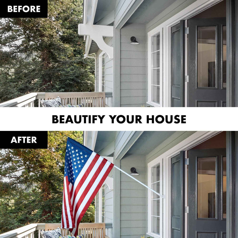 COMBO 6FT TANGLE FREE SPINNING FLAG POLE AND FLAG KIT: 6ft flag pole, 3x5ft American Embroidered Pole Sleeve flag, Pole Bracket Hardware