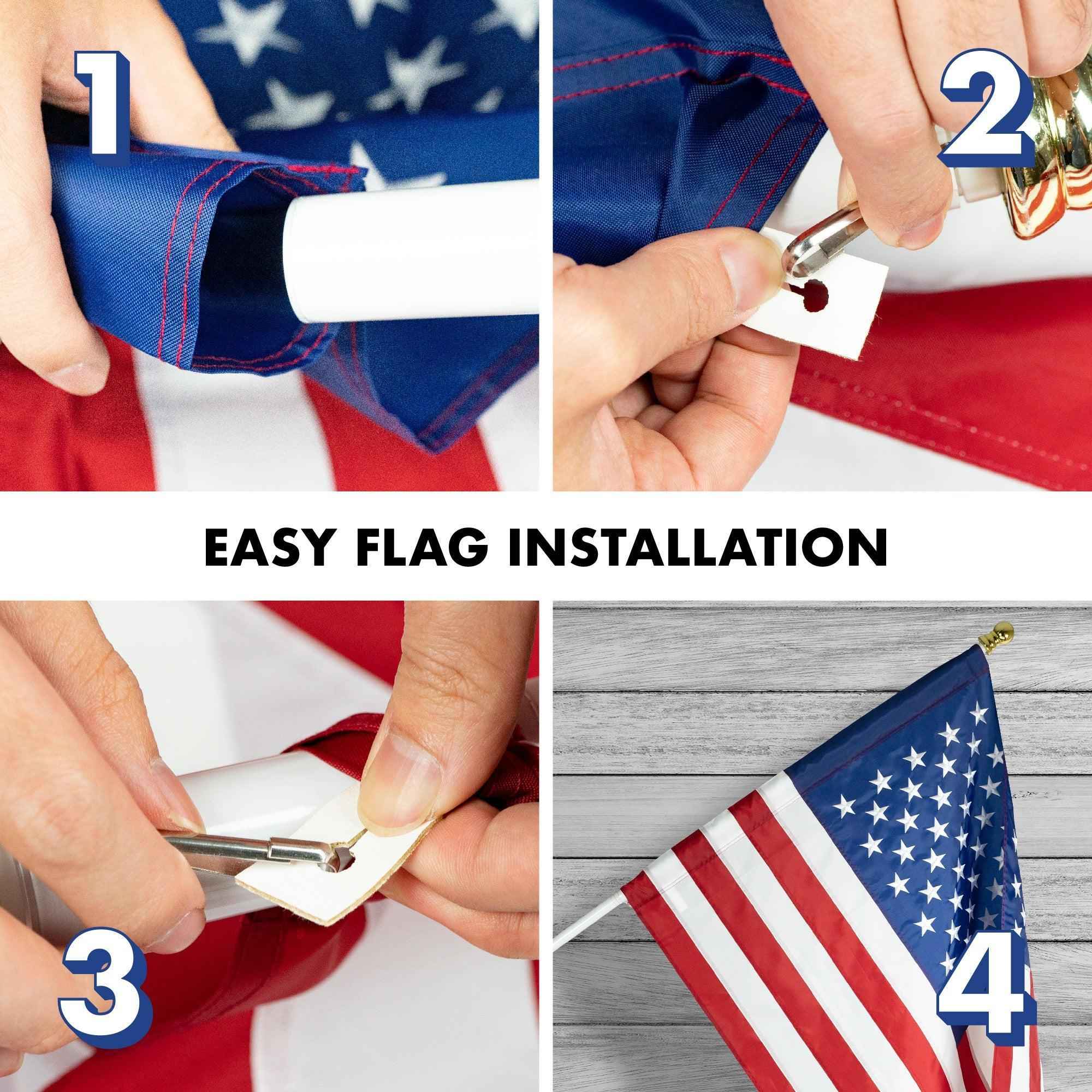 COMBO 6FT TANGLE FREE SPINNING FLAG POLE AND FLAG KIT: 6ft flag pole, 3x5ft American Embroidered Pole Sleeve flag, Pole Bracket Hardware
