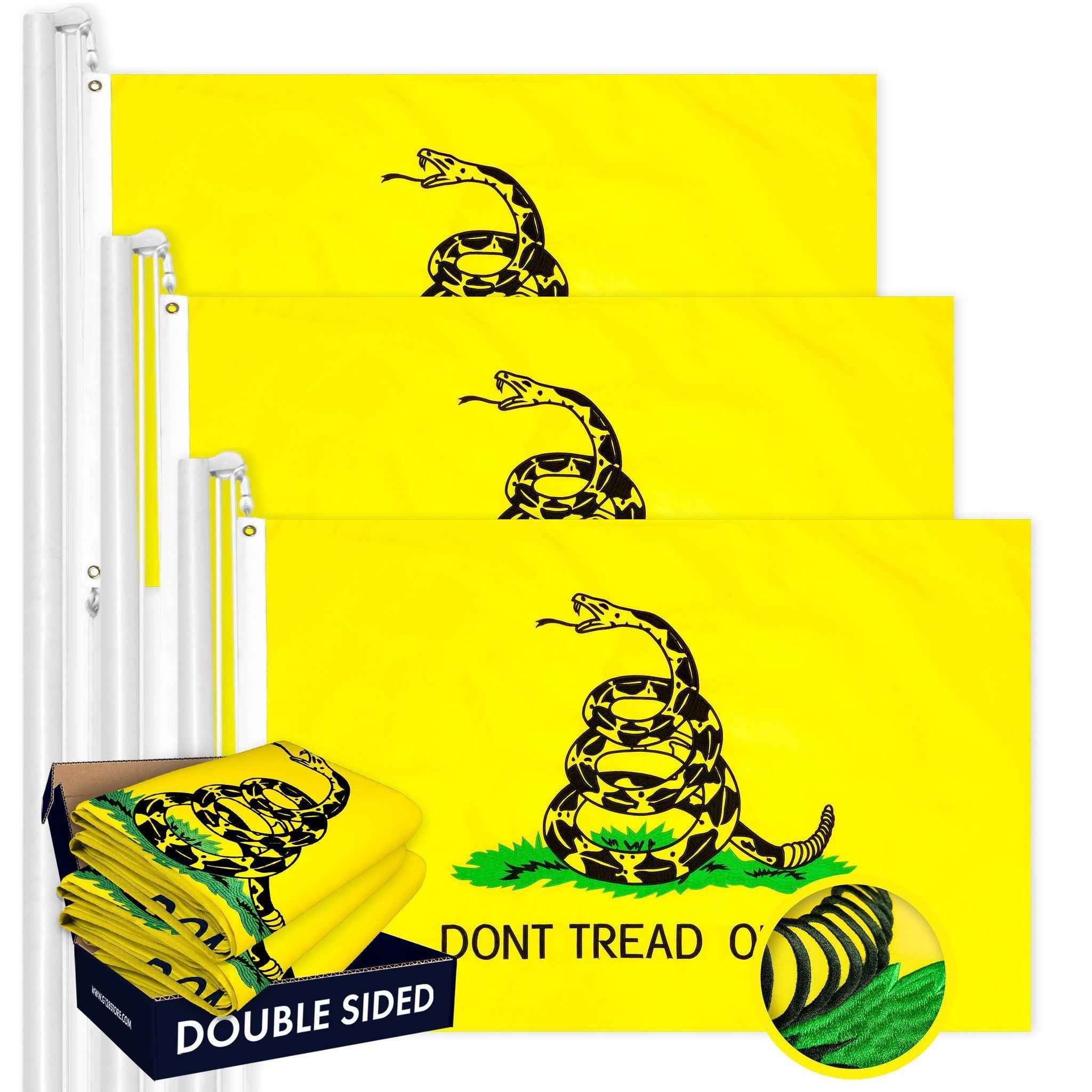 Gadsden Don't Tread on Me Flag 2x3FT 3-Pack Double-sided Embroidered Polyester By G128