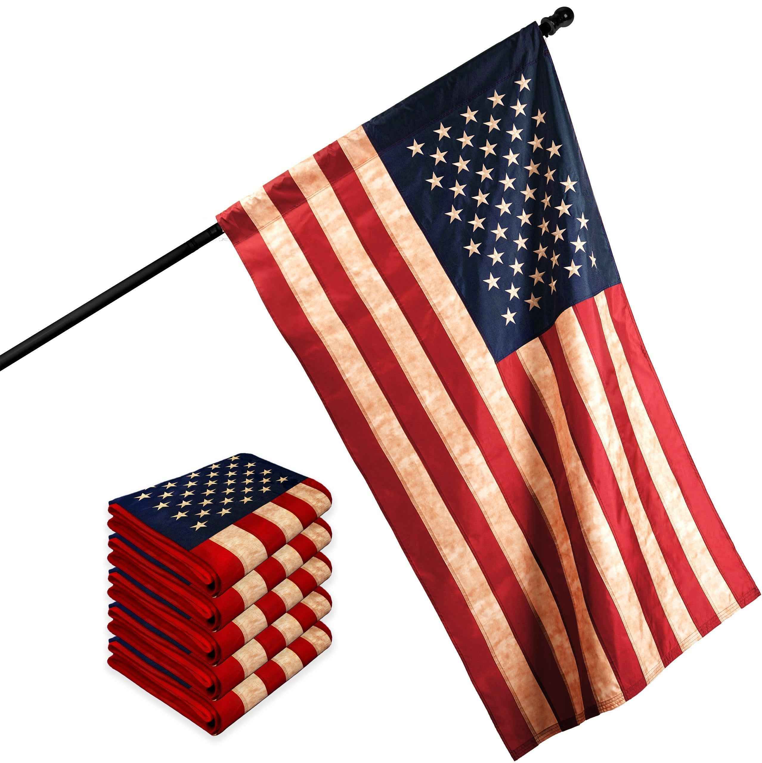 G128 5 Pack: American USA Tea-Stained Flag | 2.5x4 Ft | ToughWeave Pro Series Pole Sleeve Embroidered 420D Polyester | Embroidered Stars