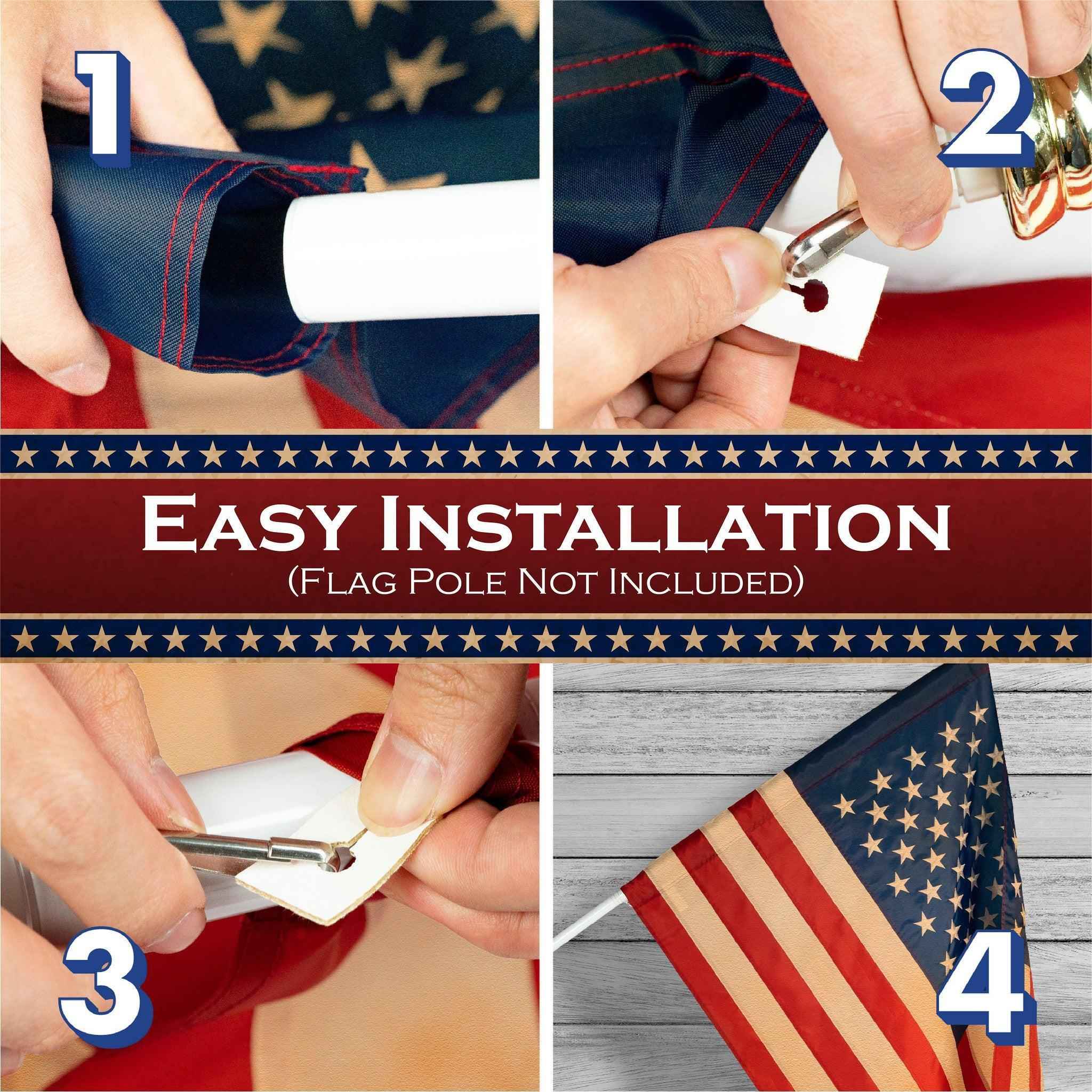 G128 5 Pack: American USA Tea-Stained Flag | 2.5x4 Ft | ToughWeave Pro Series Pole Sleeve Embroidered 420D Polyester | Embroidered Stars