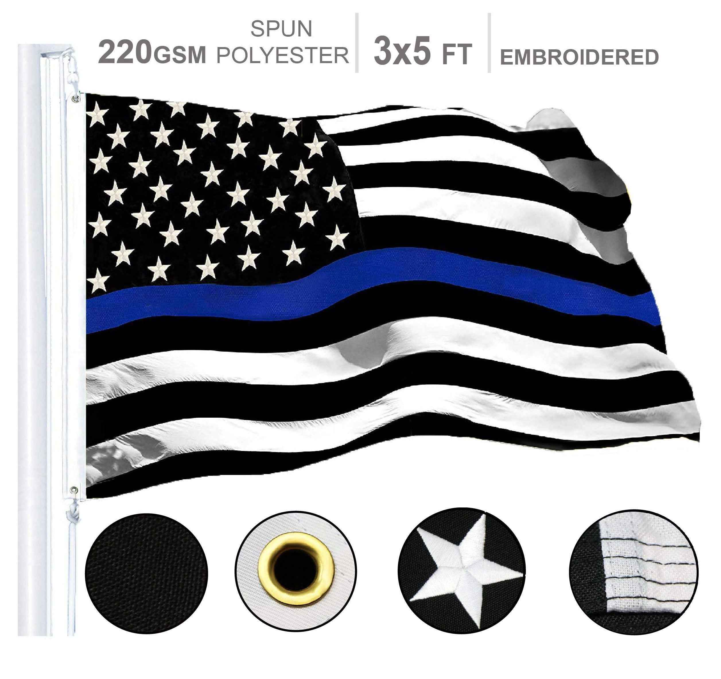 G128 Thin Blue Line Flag 220GSM Embroidered Spun Polyester 3x5 Ft