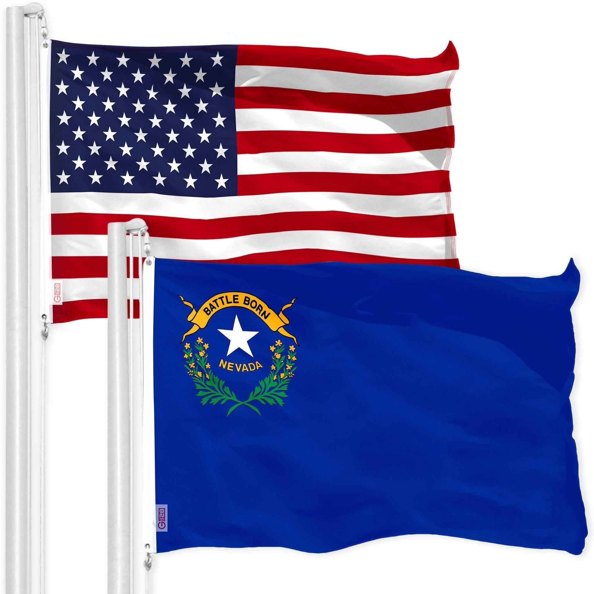 G128 Combo Pack: American USA Flag 3x5 Ft & Nevada Flag 3x5 Ft, Both Printed 150D Polyester, Indoor/Outdoor, Brass Grommets