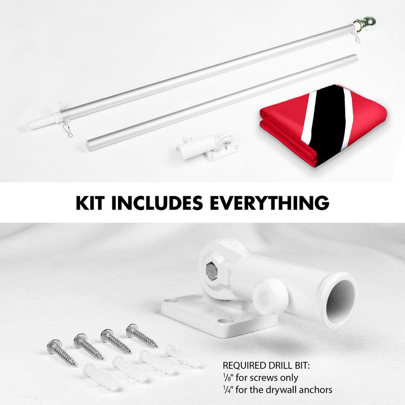 G128 Combo Pack: 6 Ft Tangle Free Aluminum Spinning Flagpole (Silver) & Trinidad and Tobago Flag 3x5 Ft, LiteWeave Pro Series Printed 150D Polyester | Pole with Flag Included G128