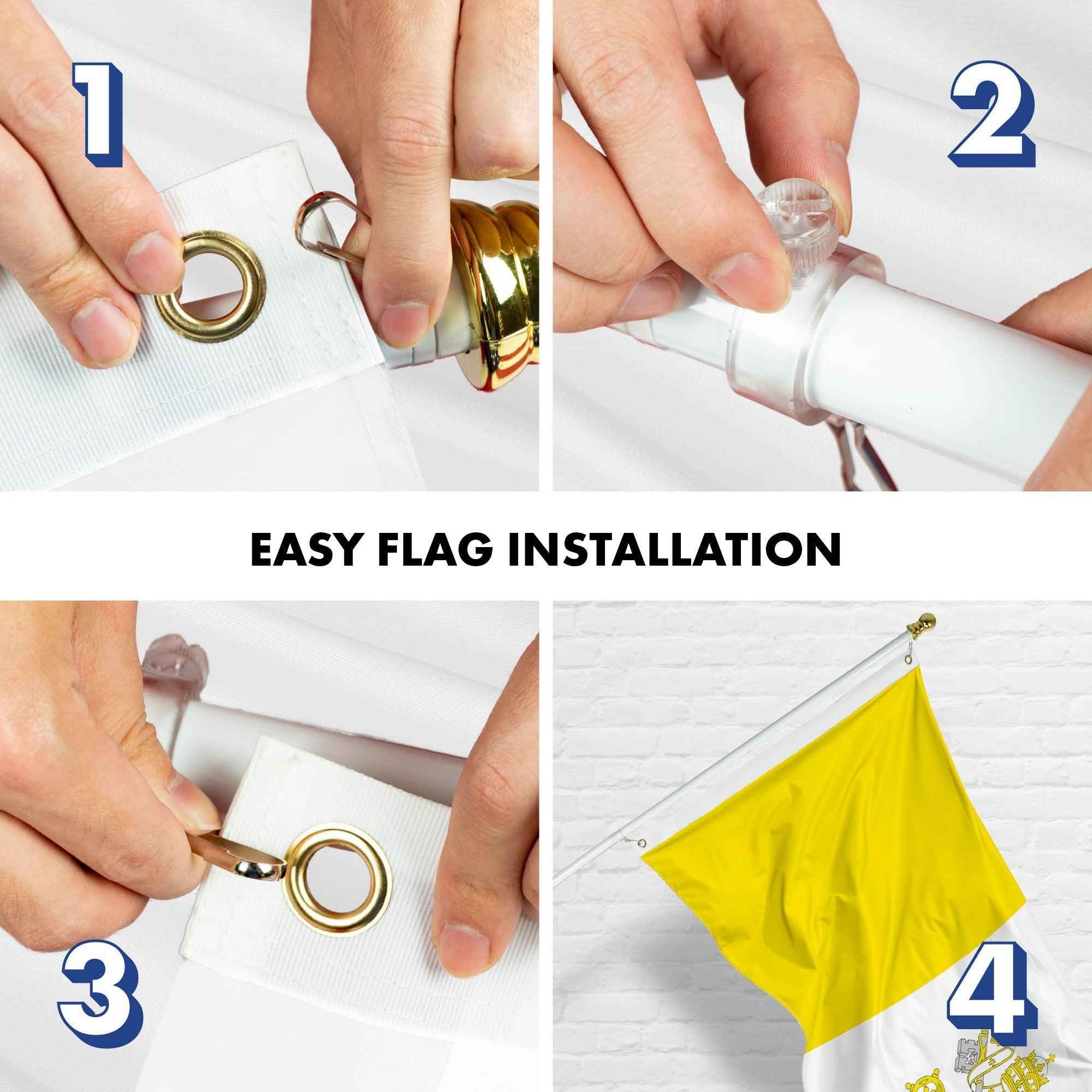 G128 Combo Pack: 6 Ft Tangle Free Aluminum Spinning Flagpole (White) & Vatican City Flag 3x5 Ft, LiteWeave Pro Series Printed 150D Polyester | Pole with Flag Included