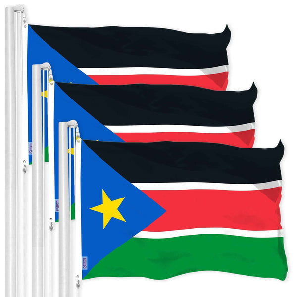 G128 3 Pack: South Sudan South Sudanese Flag | 3x5 Ft | LiteWeave Pro Series Printed 150D Polyester | Country Flag, Vibrant Colors, Brass Grommets, Thicker and More Durable Than 100D 75D Polyester