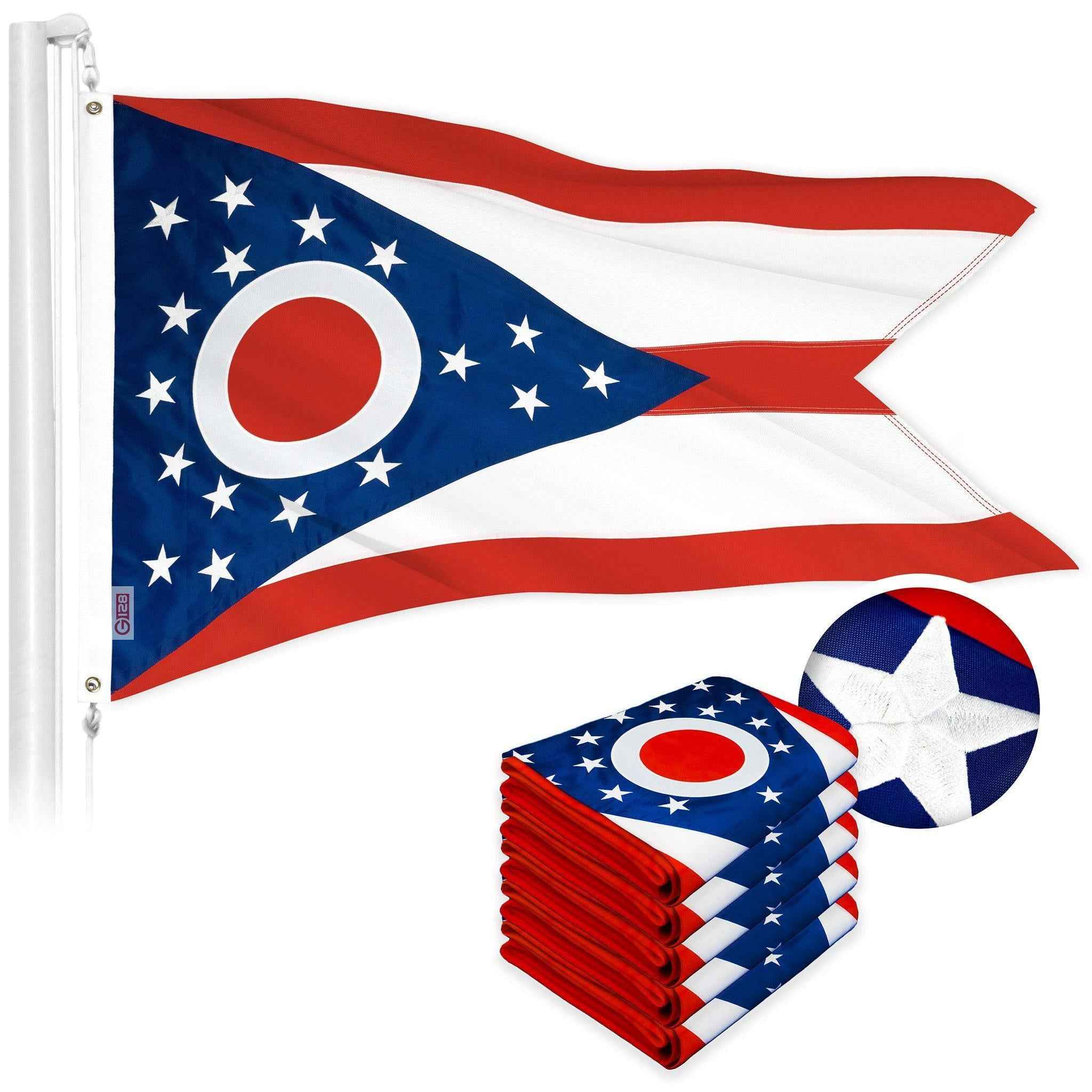 G128 5 Pack: Ohio OH State Flag | 1x1.5 Ft | ToughWeave Series Embroidered 300D Polyester | Embroidered Design, Indoor/Outdoor, Brass Grommets