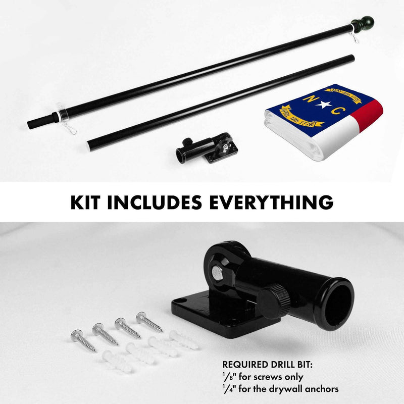 G128 Combo Pack: 6 Ft Tangle Free Spinning Flagpole (Black) & North Carolina Flag 3x5 Ft Embroidered 220GSM Spun Polyester, Brass Grommets (Flag Included) Aluminum Flag Pole