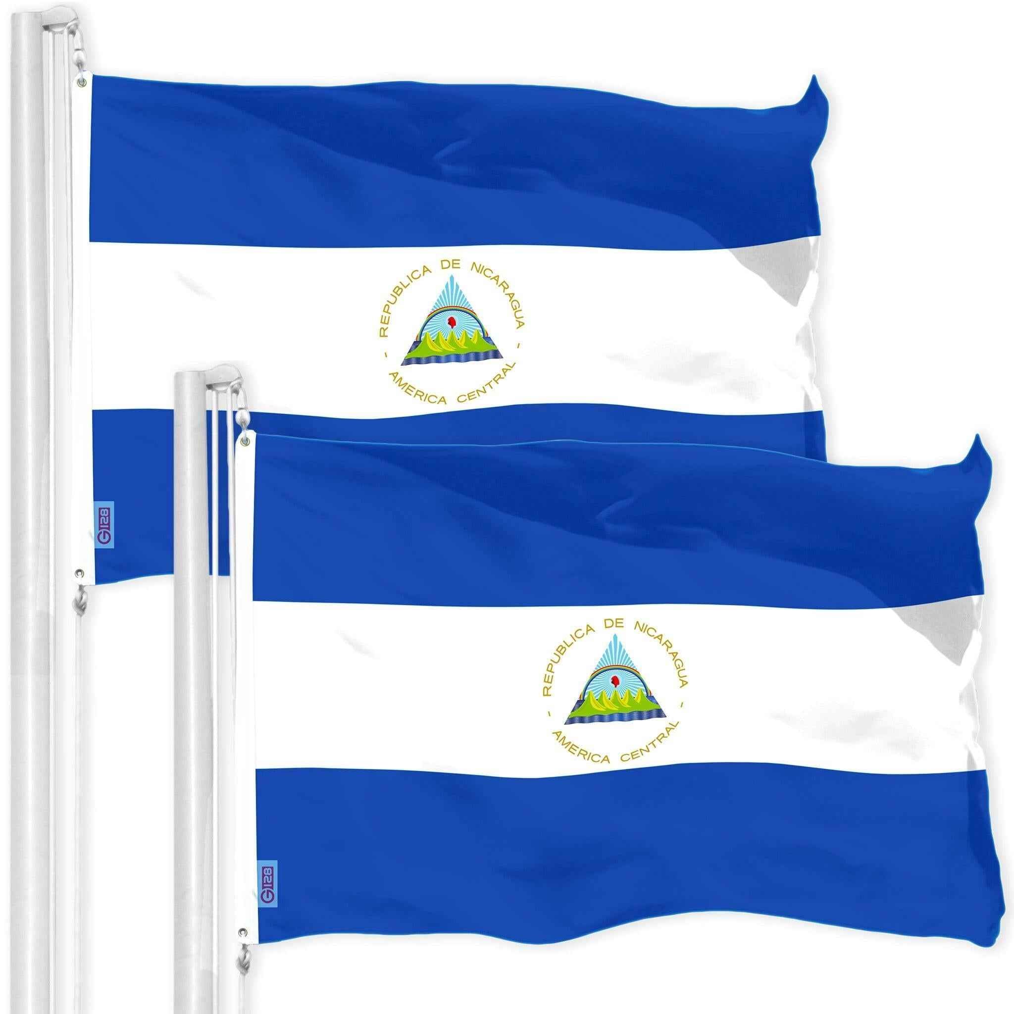 G128 2 Pack: Nicaragua Nicaraguan Flag | 3x5 Ft | LiteWeave Pro Series Printed 150D Poly | Country Flag, Indoor/Outdoor, Vibrant Colors, Brass Grommets, Thicker and More Durable Than 100D 75D Poly