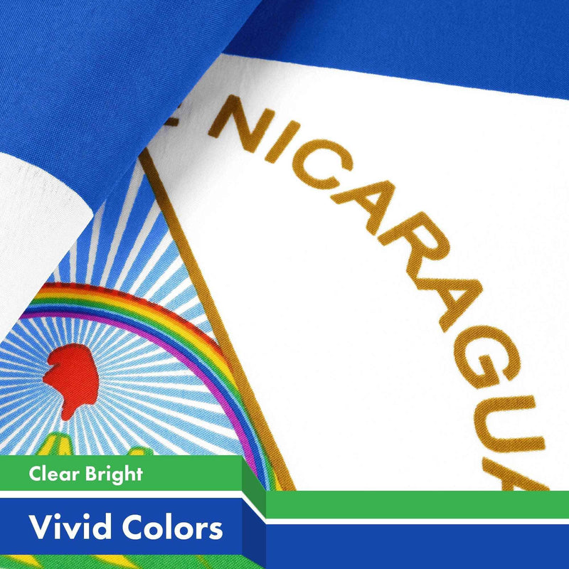 G128 2 Pack: Nicaragua Nicaraguan Flag | 3x5 Ft | LiteWeave Pro Series Printed 150D Poly | Country Flag, Indoor/Outdoor, Vibrant Colors, Brass Grommets, Thicker and More Durable Than 100D 75D Poly