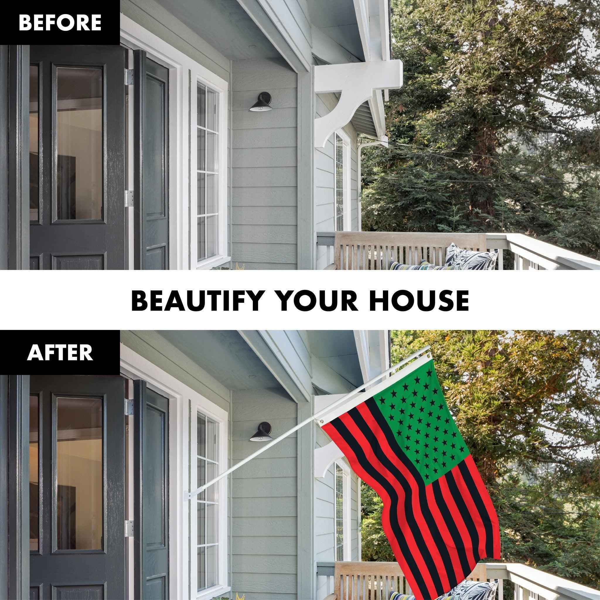 G128 Combo Pack: 6 Ft Tangle Free Aluminum Spinning Flagpole (White) & Afro American Black Liberation BLM Flag 3x5 Ft, LiteWeave Pro Series Printed 150D Polyester | Pole with Flag Included