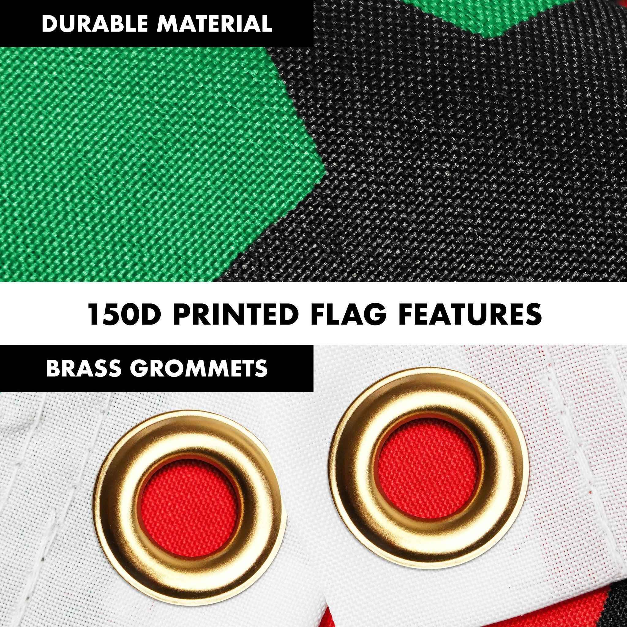 G128 Combo Pack: 6 Ft Tangle Free Aluminum Spinning Flagpole (White) & Afro American Black Liberation BLM Flag 3x5 Ft, LiteWeave Pro Series Printed 150D Polyester | Pole with Flag Included