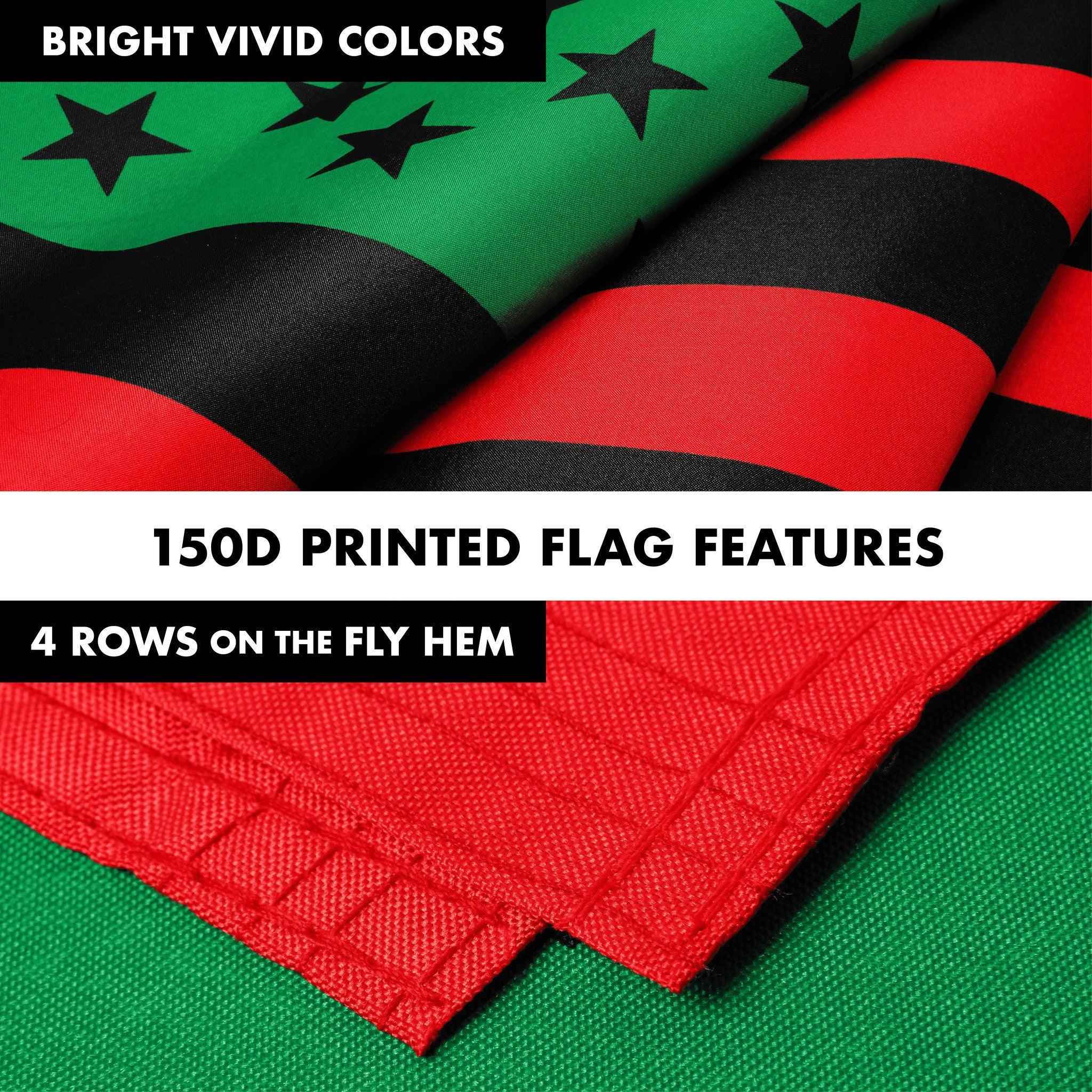 G128 Combo Pack: 6 Ft Tangle Free Aluminum Spinning Flagpole (White) & Afro American Black Liberation BLM Flag 3x5 Ft, LiteWeave Pro Series Printed 150D Polyester | Pole with Flag Included