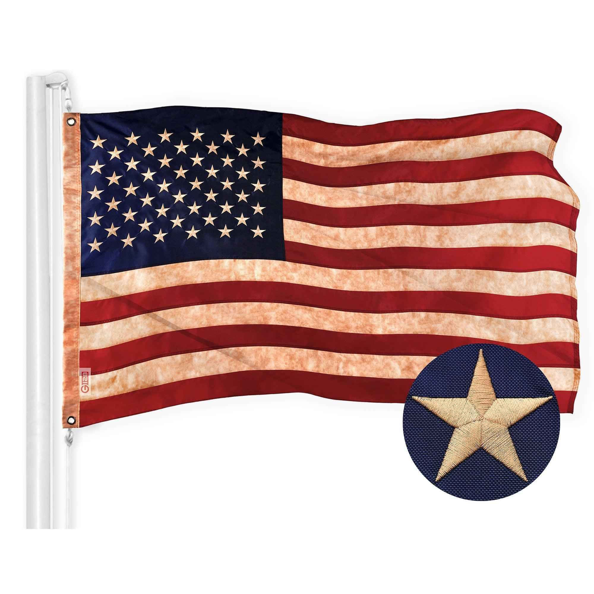 G128 Combo Pack: American USA Tea-Stained Flag 2.5x4 Ft & 1776 Tea-Stained Flag 2.5x4 Ft | Both ToughWeave Pro Series Embroidered 420D Polyester, Embroidered Design, Indoor/Outdoor, Brass Grommets