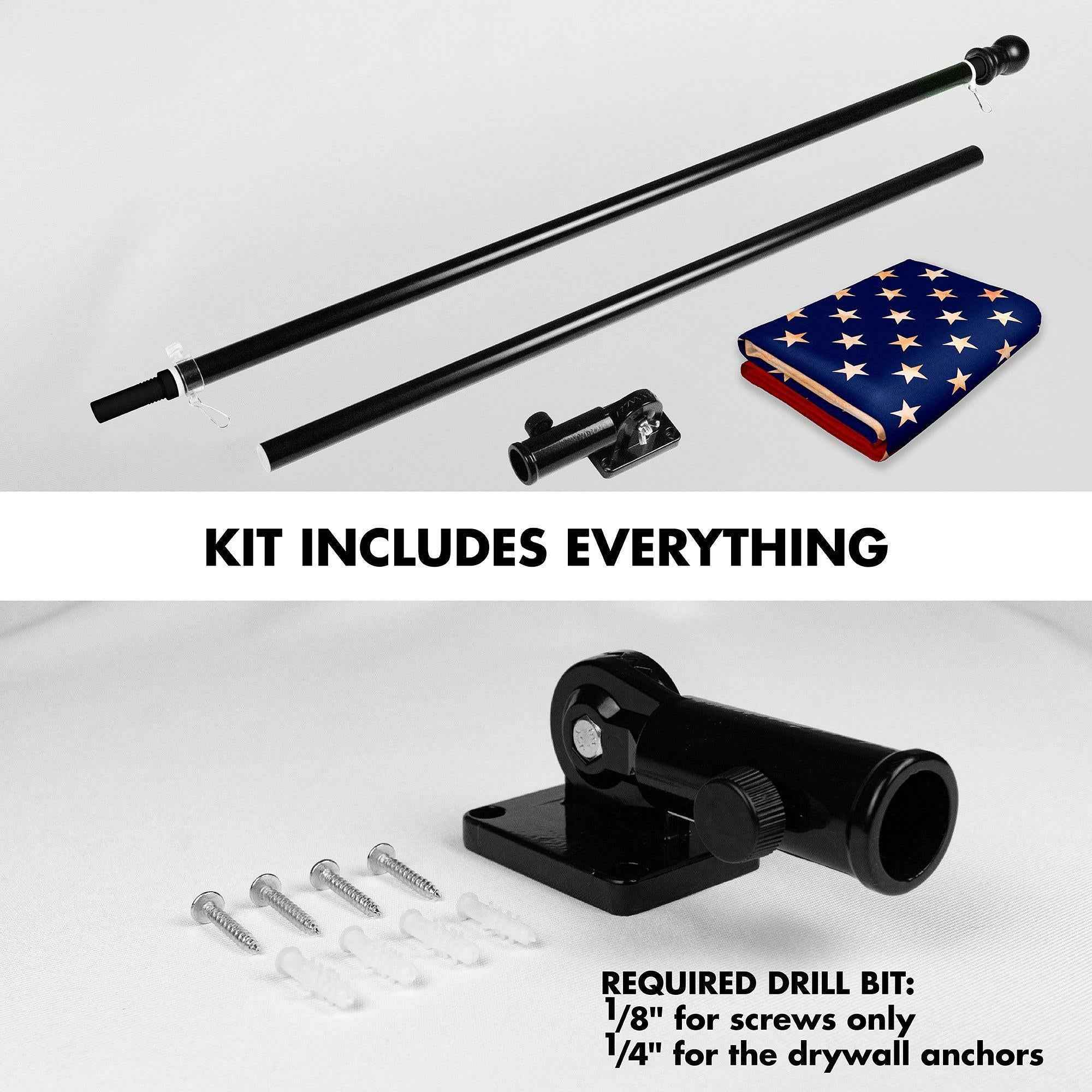 G128 Combo Pack: 6 Ft Tangle Free Aluminum Spinning Flagpole (Black) & American USA Tea-Stained Flag 3x5 Ft, LiteWeave Pro Series Printed 300D Polyester | Pole with Flag Included