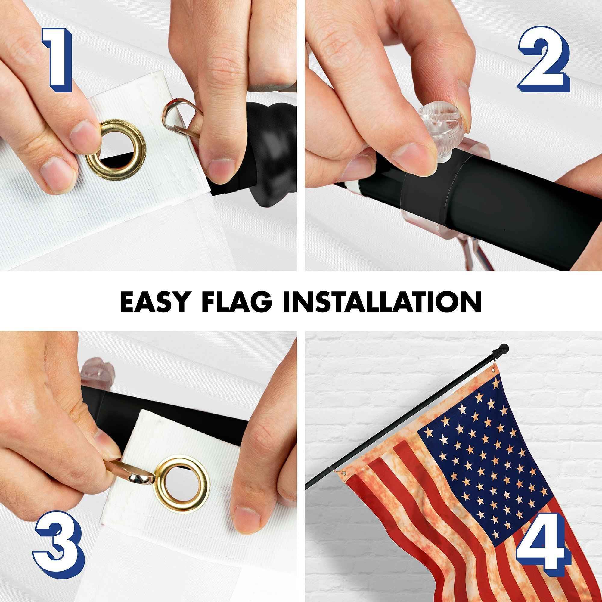G128 Combo Pack: 6 Ft Tangle Free Aluminum Spinning Flagpole (Black) & American USA Tea-Stained Flag 3x5 Ft, LiteWeave Pro Series Printed 300D Polyester | Pole with Flag Included