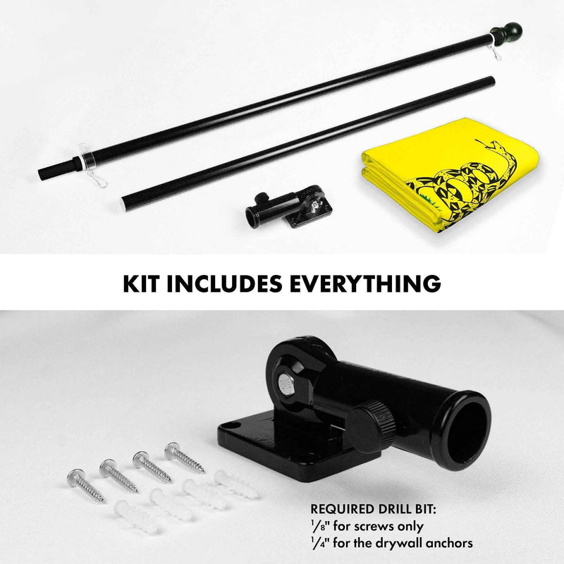 G128 Combo Pack: 6 Ft Tangle Free Aluminum Spinning Flagpole (Black) & Gadsden Don't Tread On Me Flag 3x5 Ft, LiteWeave Pro Printed 150D Polyester, 4 Corner Brass Grommets | Pole with Flag Included