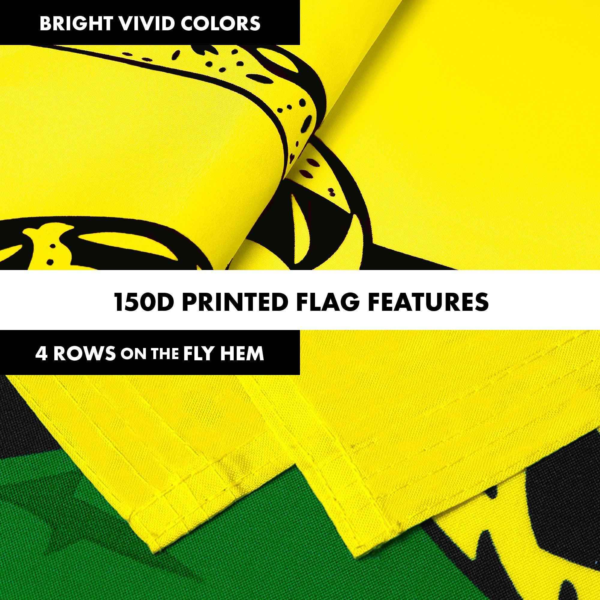 G128 Combo Pack: 6 Ft Tangle Free Aluminum Spinning Flagpole (Black) & Gadsden Don't Tread On Me Flag 3x5 Ft, LiteWeave Pro Printed 150D Polyester, 4 Corner Brass Grommets | Pole with Flag Included
