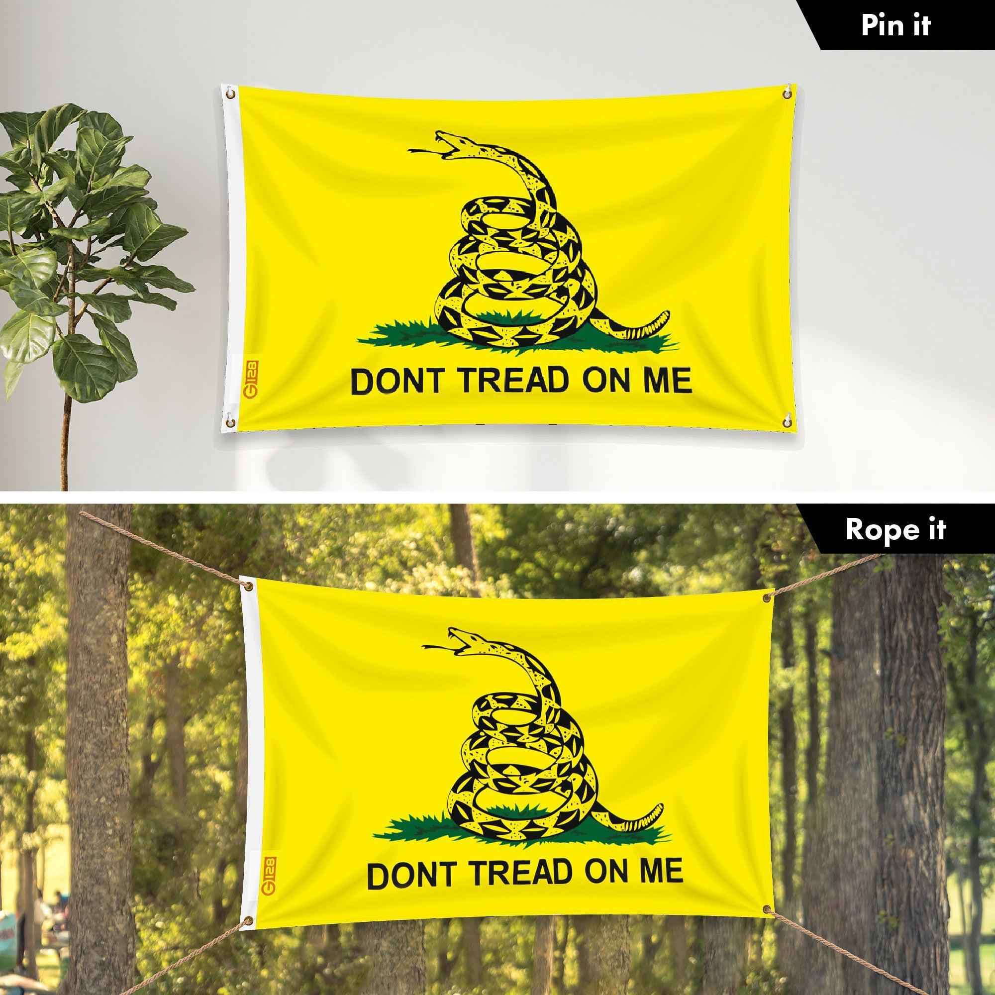 G128 Combo Pack: 6 Ft Tangle Free Aluminum Spinning Flagpole (Black) & Gadsden Don't Tread On Me Flag 3x5 Ft, LiteWeave Pro Printed 150D Polyester, 4 Corner Brass Grommets | Pole with Flag Included