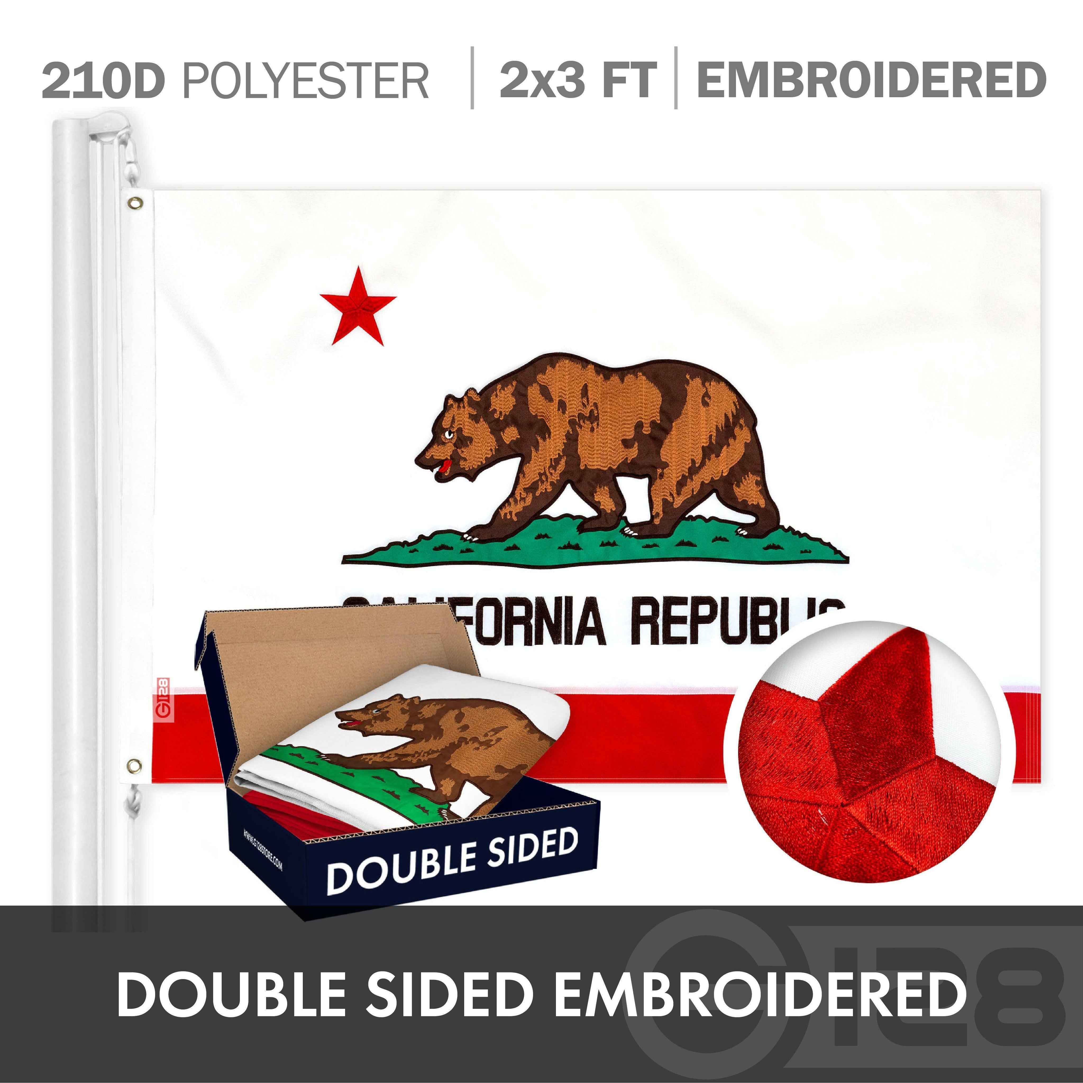 G128 Combo Pack: American USA Flag ToughWeave Series 2x3 Ft Single Sided & California CA State Flag Double Sided 2x3 Ft Double ToughWeave Series | Both Embroidered Polyester, Brass Grommets