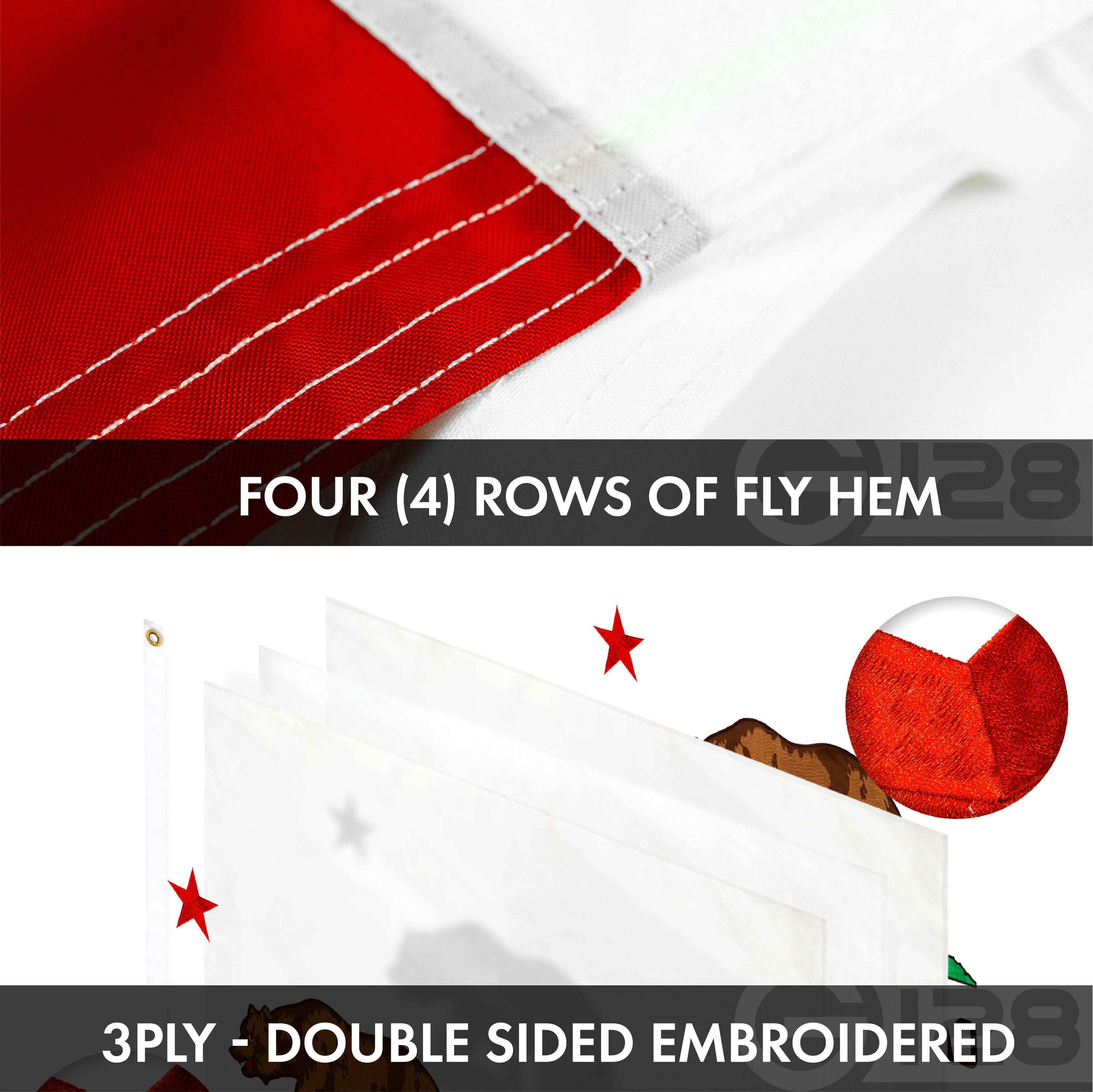 G128 Combo Pack: American USA Flag ToughWeave Series 2x3 Ft Single Sided & California CA State Flag Double Sided 2x3 Ft Double ToughWeave Series | Both Embroidered Polyester, Brass Grommets