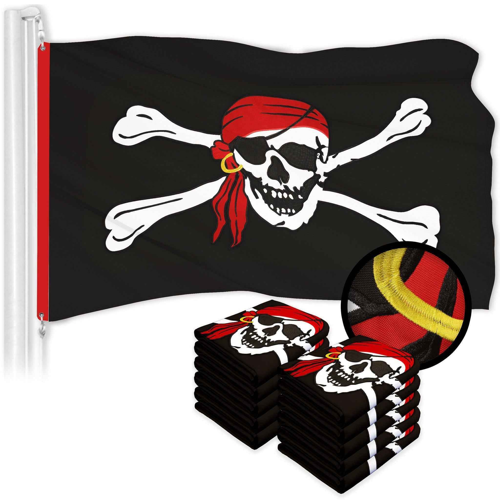G128 10 Pack: Pirate Jolly Roger Red Head Scarf Flag | 2x3 Ft | ToughWeave Series Embroidered 300D Polyester | Novelty Flag, Embroidered Design, Indoor/Outdoor, Brass Grommets