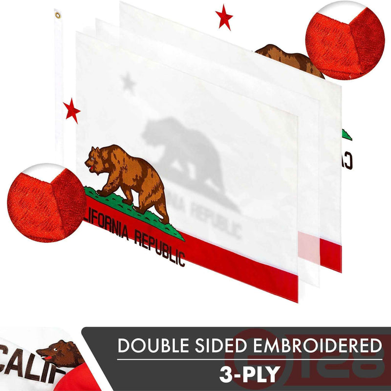 California CA State Flag 2x3FT 10-Pack Double-sided Embroidered Polyester By G128